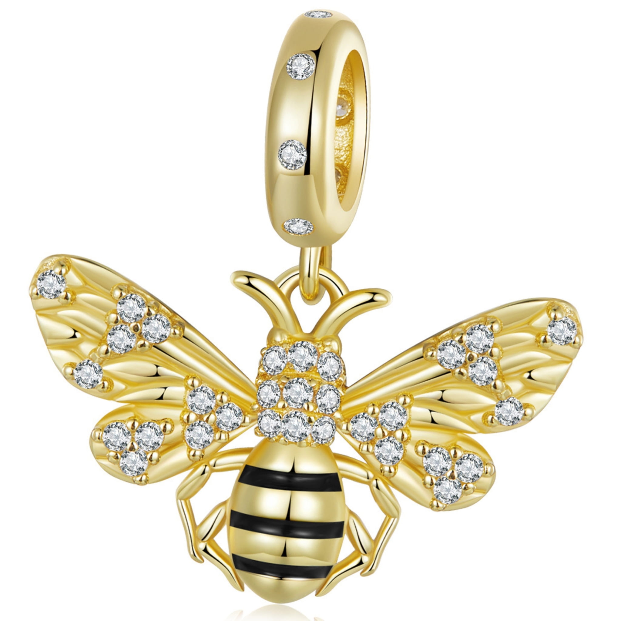 Pszczoła pozłacana z kryształowymi skrzydłami zawieszka charms srebro 925