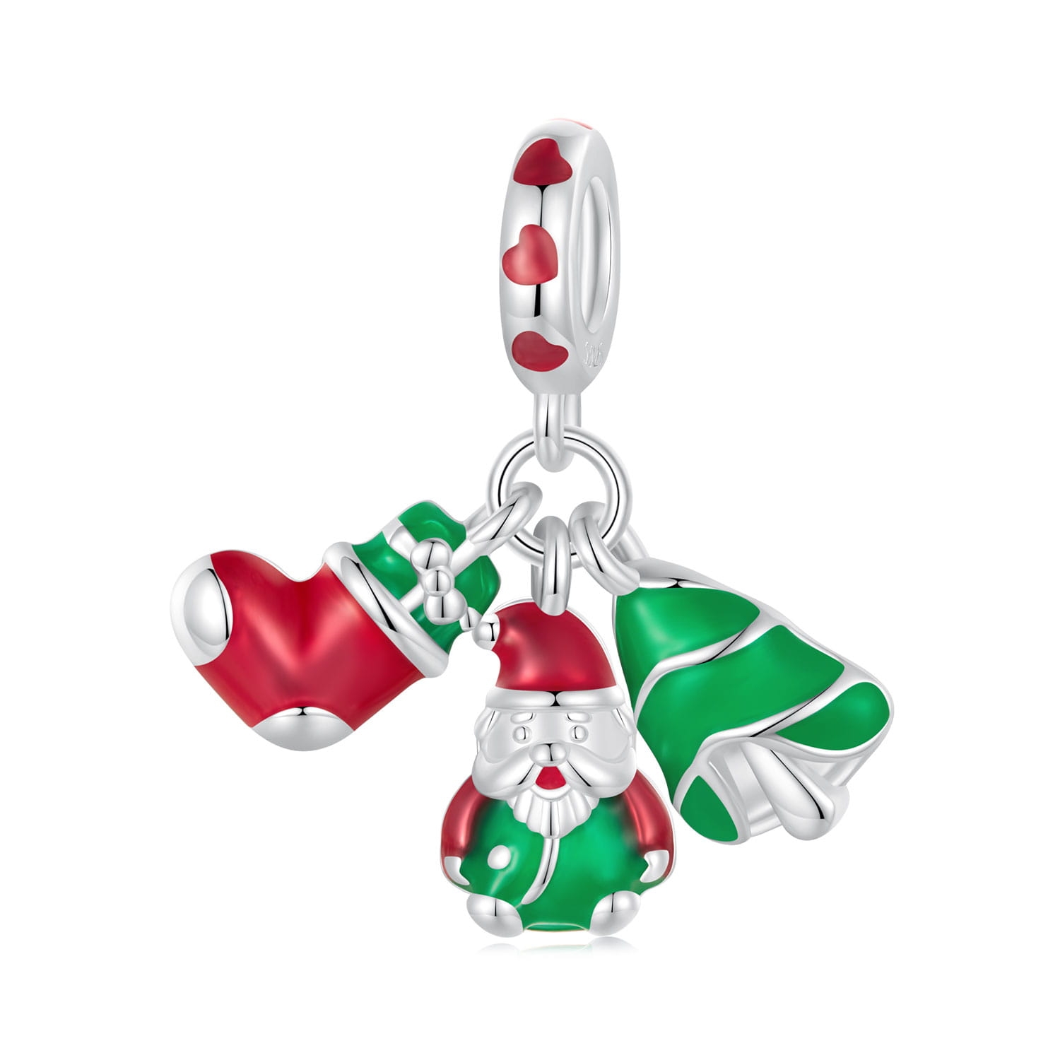 Choinka skarpeta i Mikołaj świąteczna zawieszka charms srebro 925