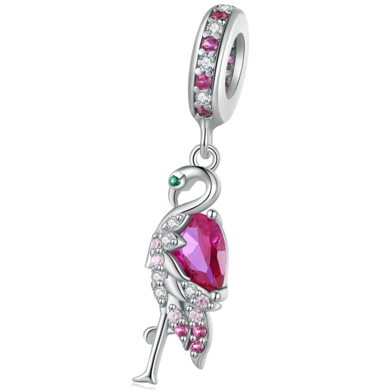 Różowy flaming srebrny charms zawieszka beads srebro 925