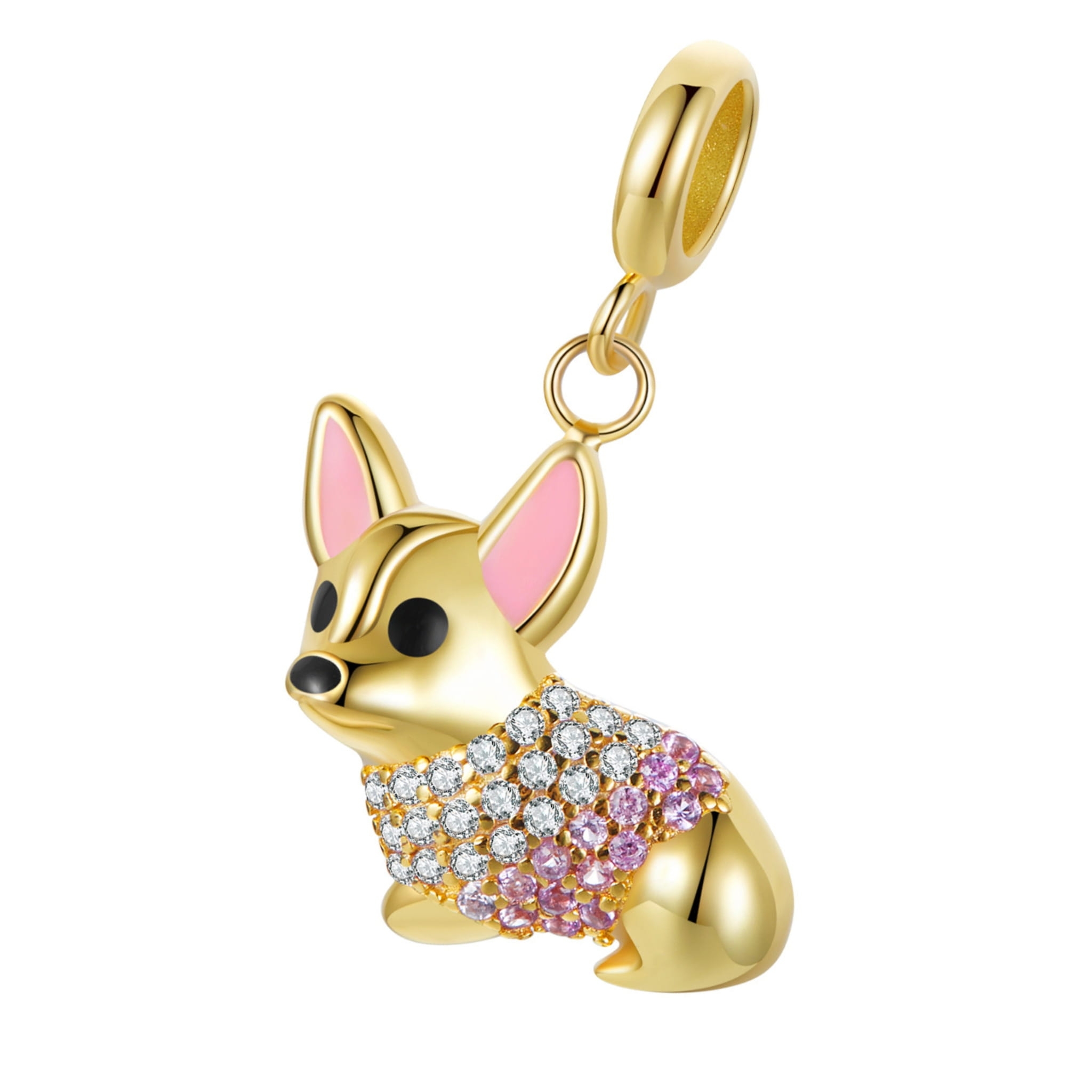 Piesek z kryształami srebrny pozłacany charms zawieszka beads