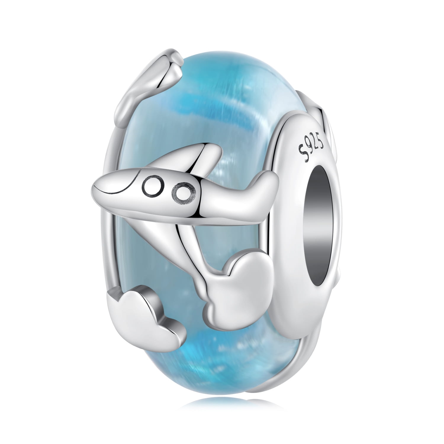 G788 Szkło Murano samoloty srebrny charms beads