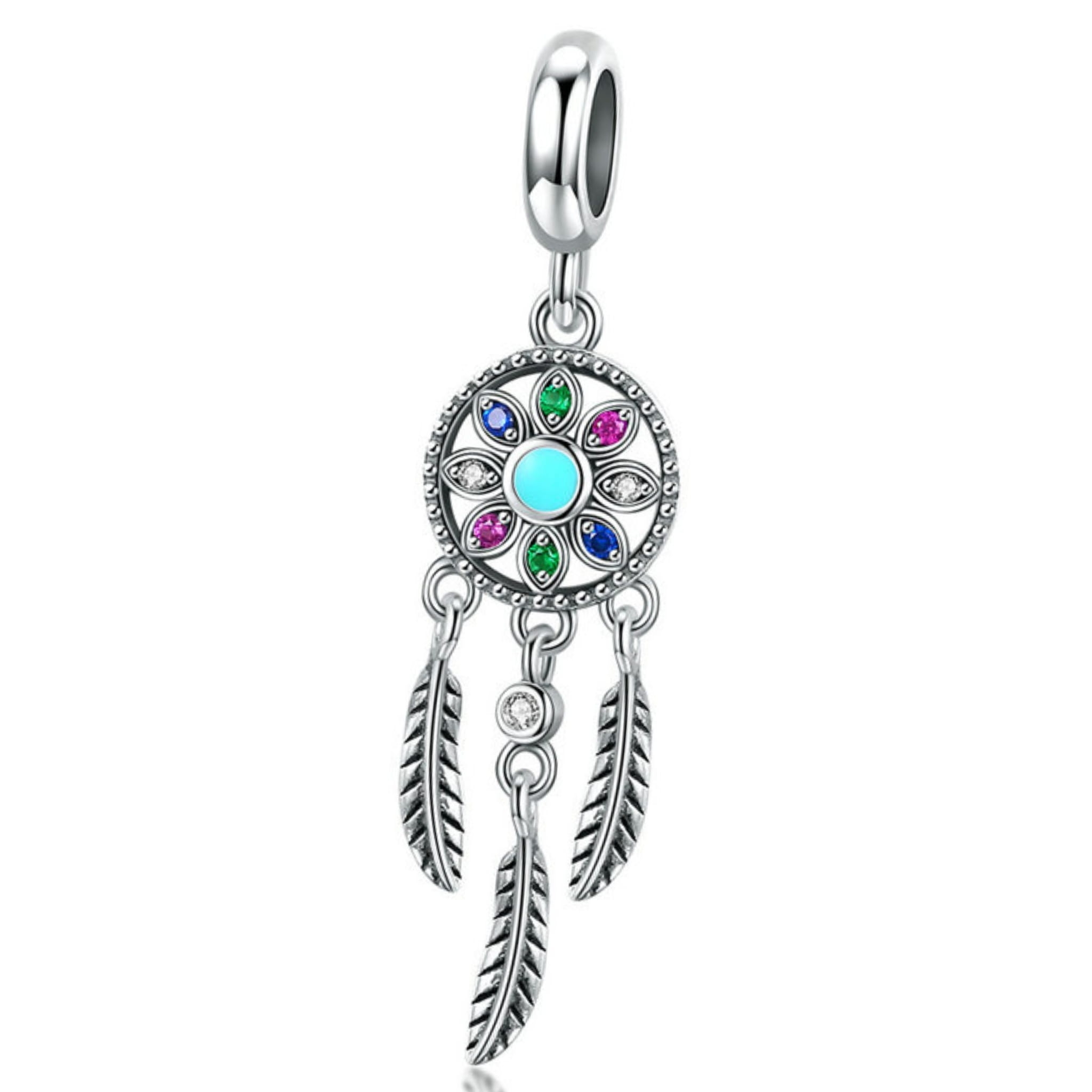 Srebrny charms łapacz snów z piórkami koralik beads srebro 925