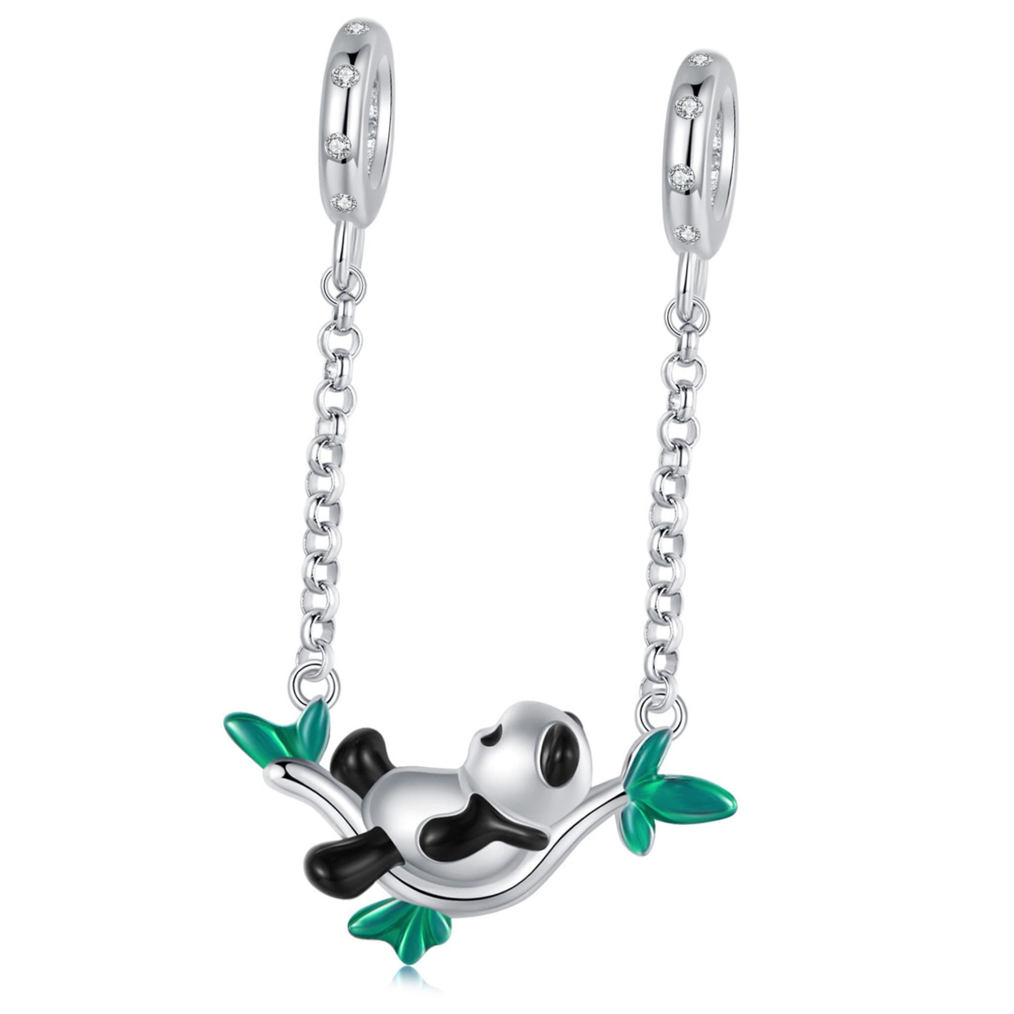 Srebrna zawieszka śpiąca panda na bambusie koralik charms srebro 925