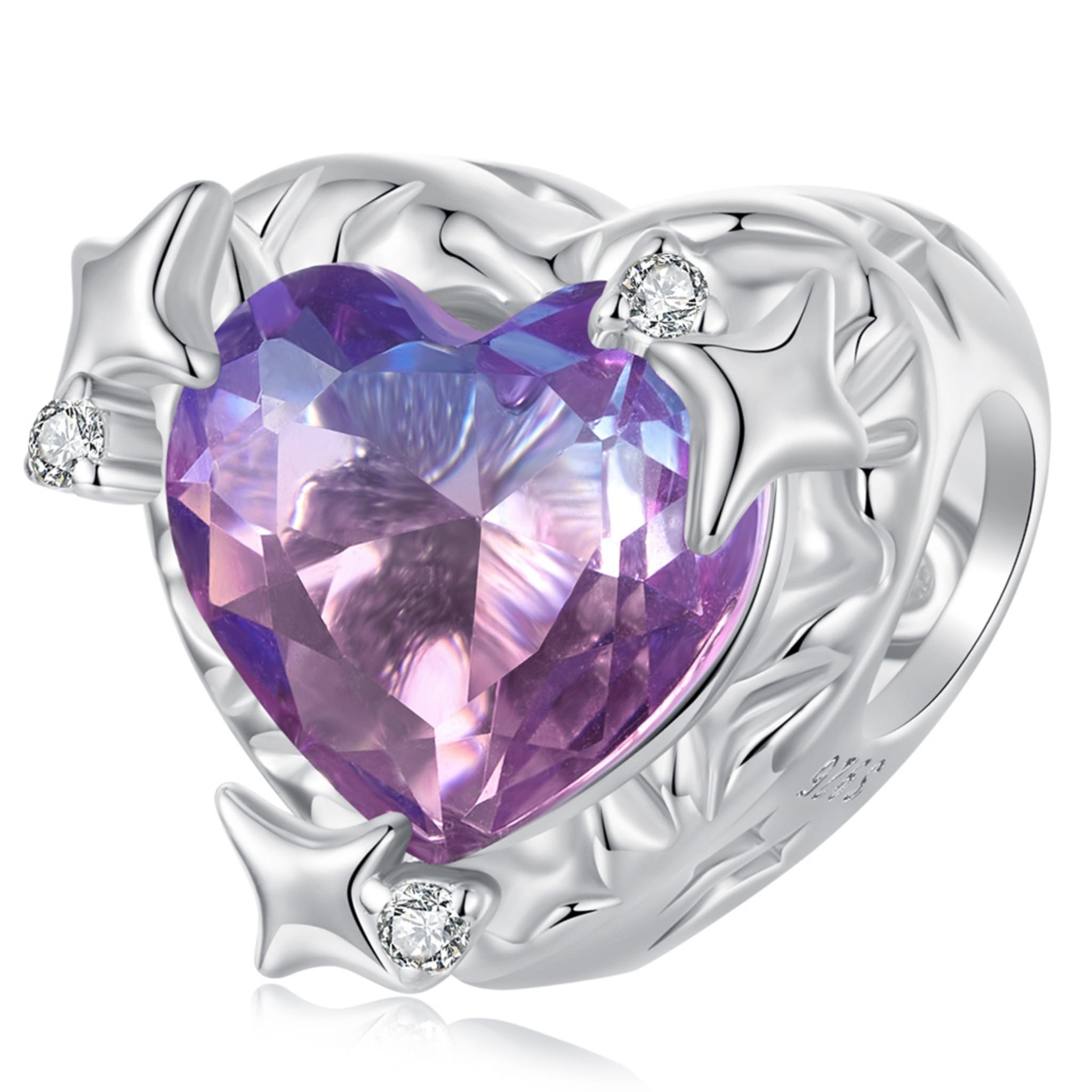 Fioletowo-niebieskie serduszko srebrny koralik charms srebro 925 beads