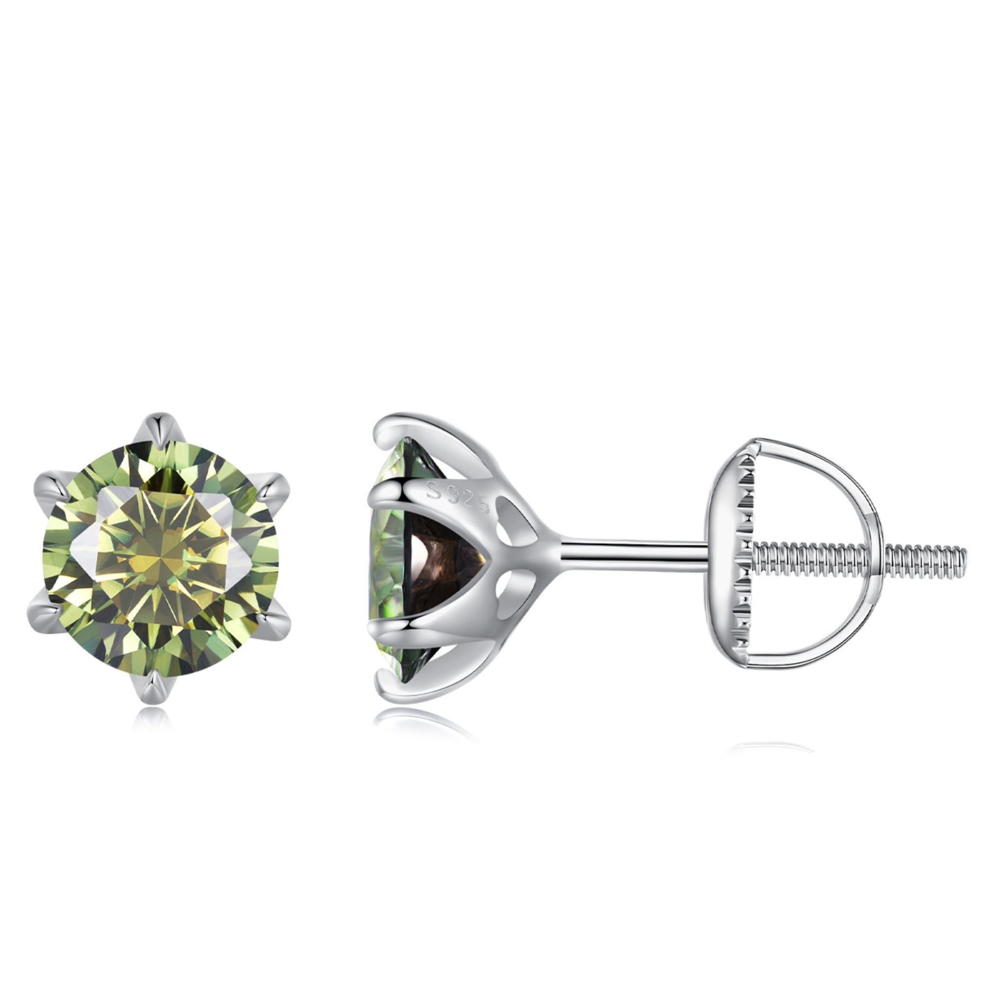 Kolczyki sztyfty zielony Moissanit 6,5 x 6, 5 mm 1 ct srebro 925