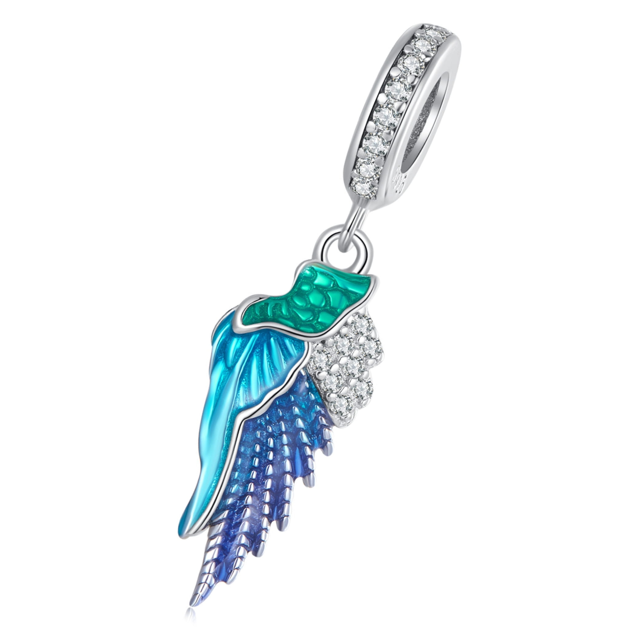 Kolorowe skrzydło z kryształkami charms srebrna zawieszka beads