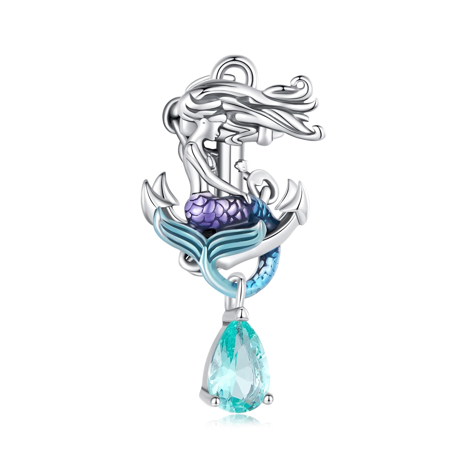 Syrenka na kotwicy srebrny charms koralik beads