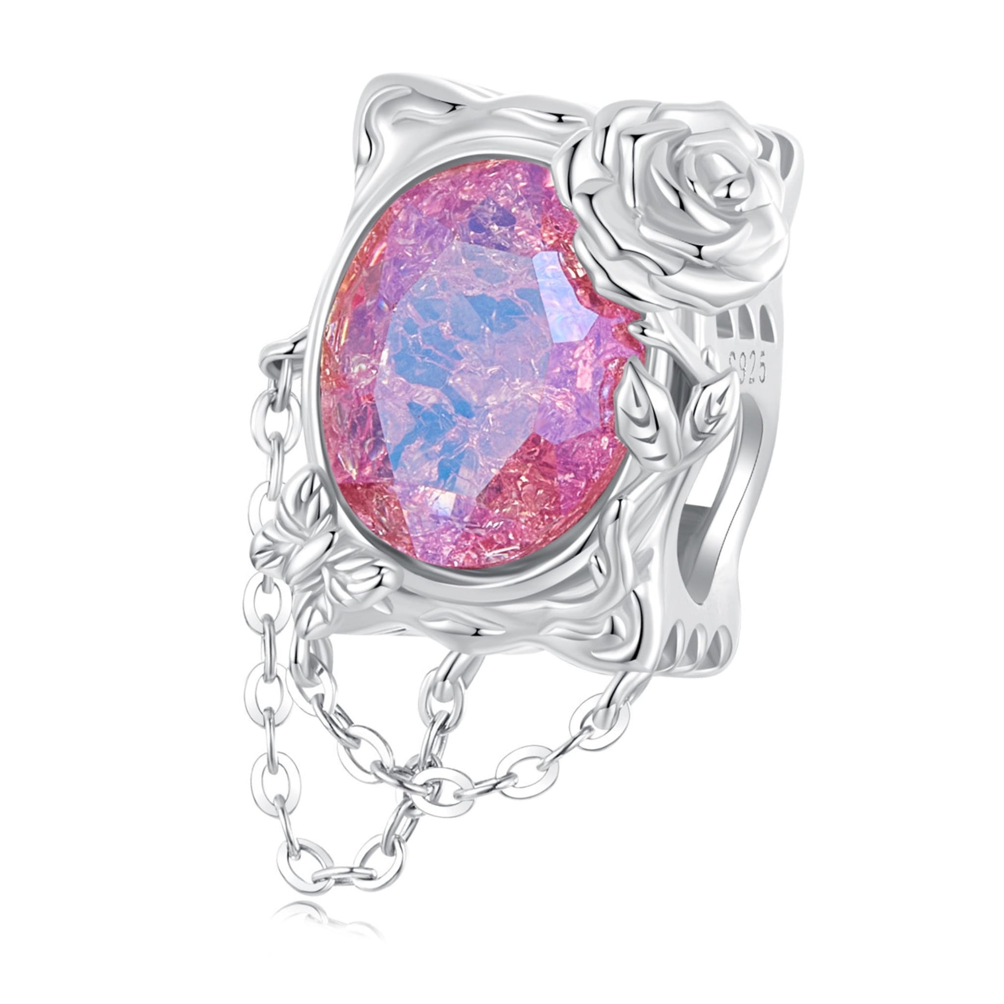 Różowy kryształ z różami charms koralik beads z kryształkami