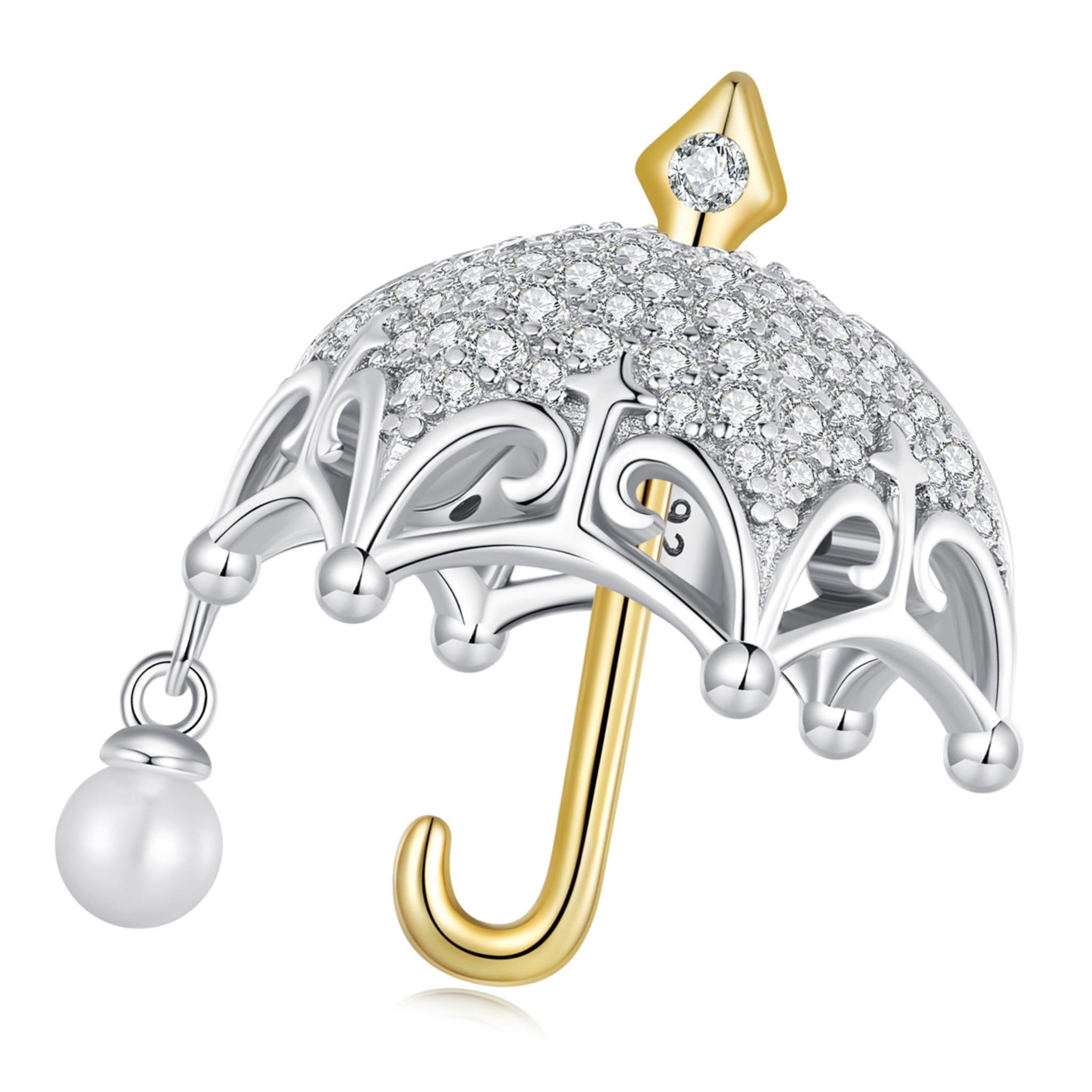 Parasol pozłacany charms z kryształkami srebrny charms koralik beads