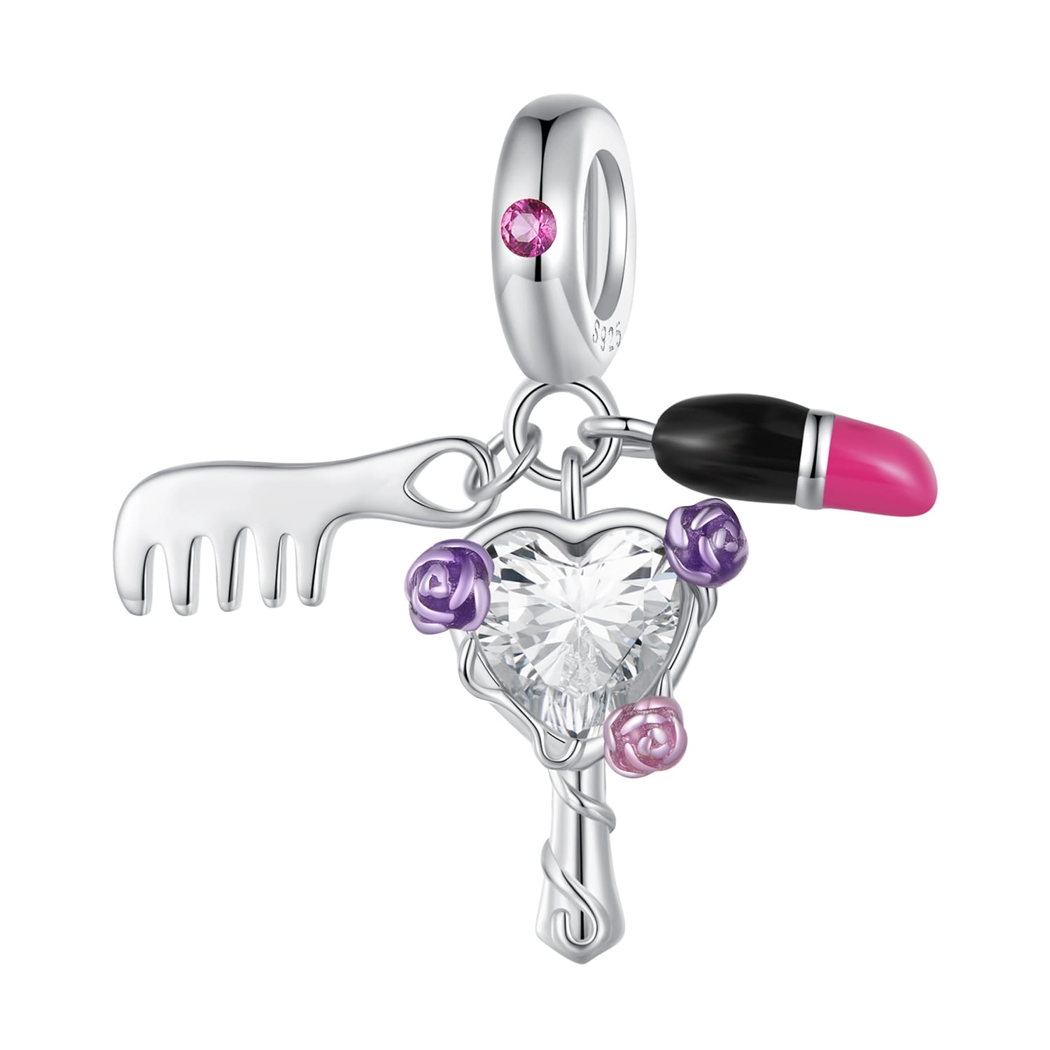 Lusterko, grzebień i szminka srebrny charms zawieszka beads