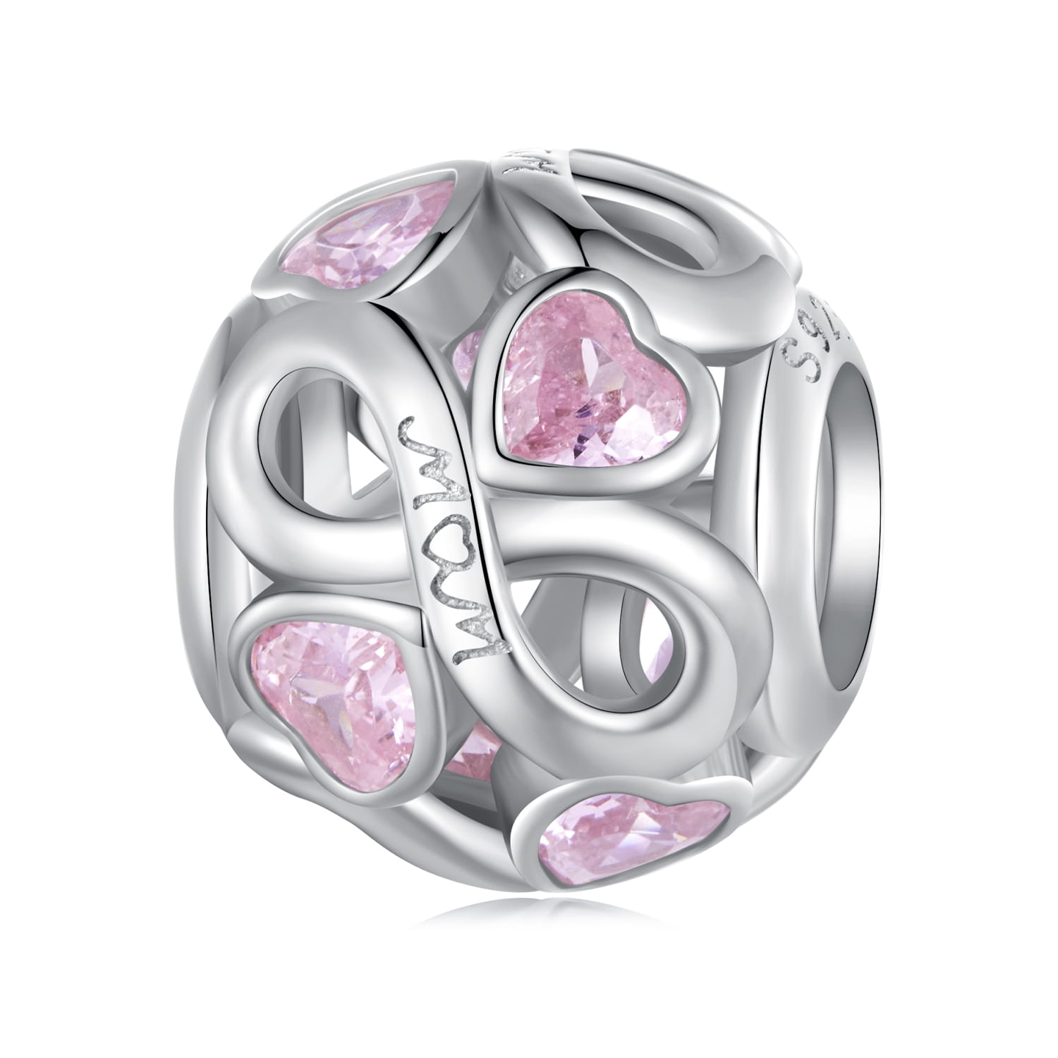 Kula różowych serc dla mamy srebrny charms koralik beads