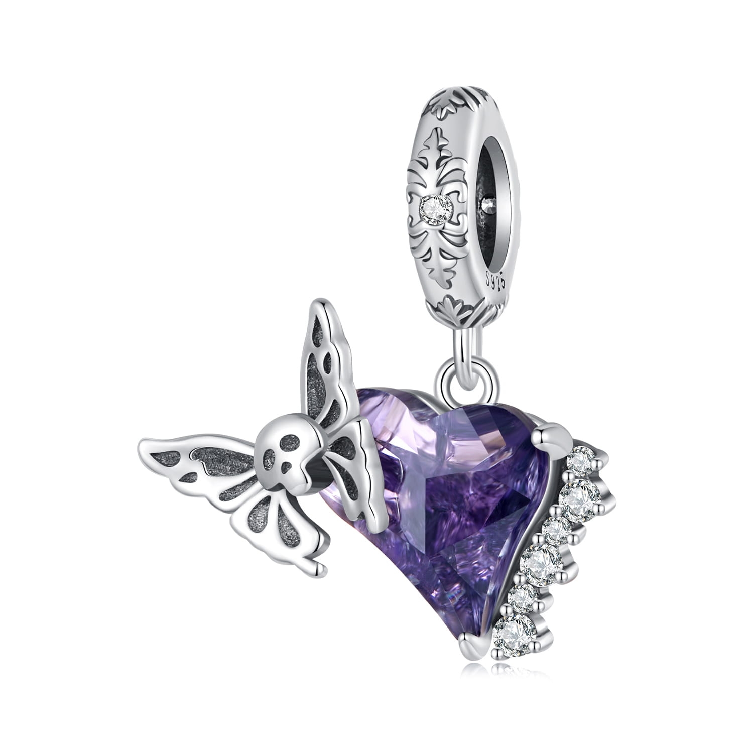 Serce motyl czaszka srebrny charms zawieszka kryształki beads