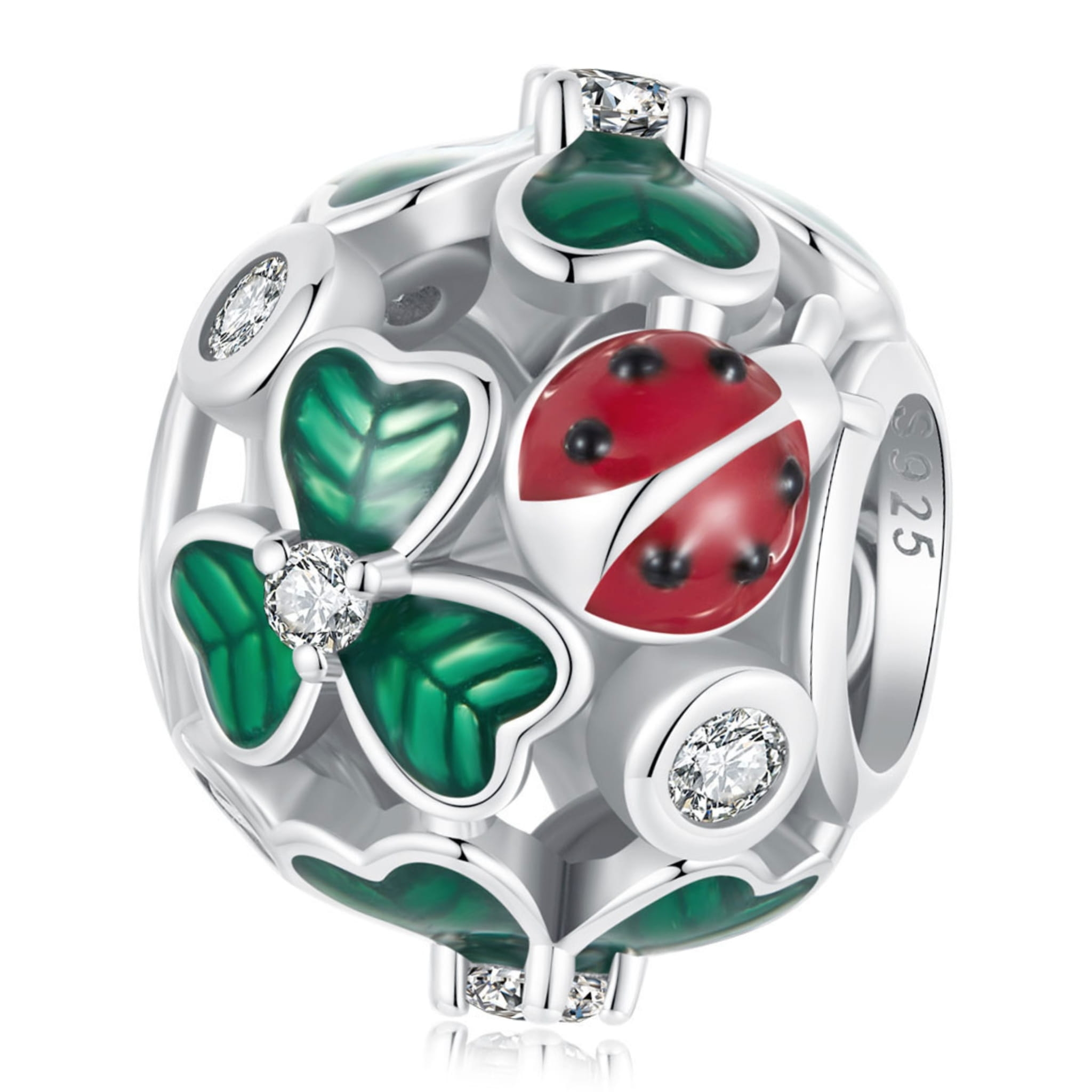 Charms z biedronkami i koniczynkami srebro 925 beads koralik