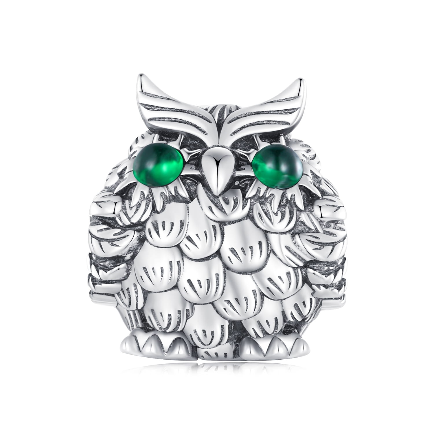Sówka z zielonymi oczami srebrny charms koralik beads