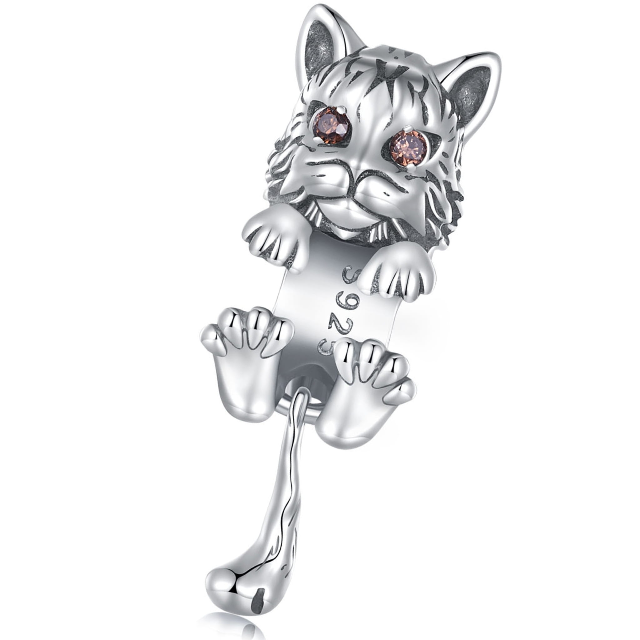 Kot ryś z kryształowymi oczami srebrny charms koralik beads