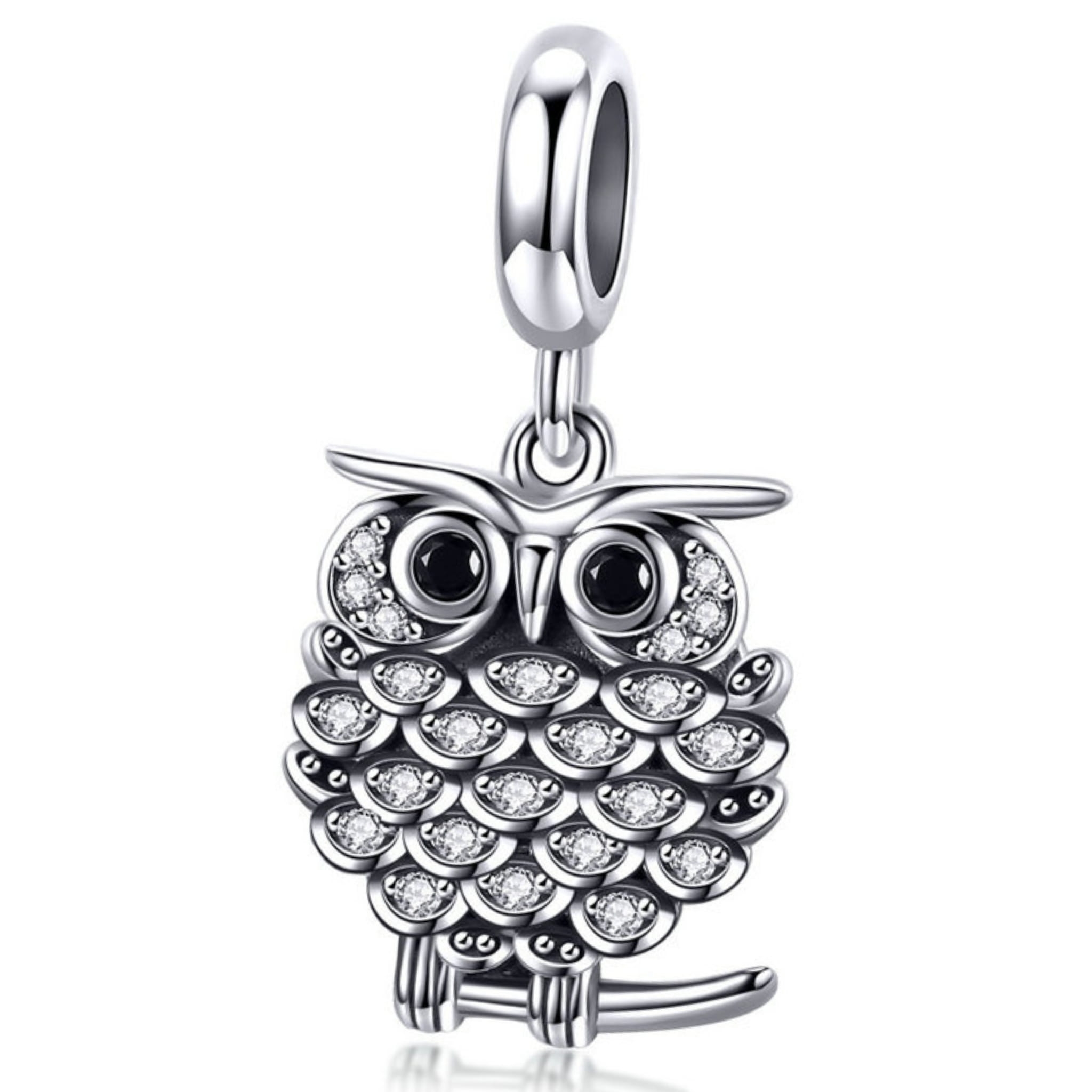 Srebrny charms sówka ozdobiona kryształami zawieszka beads srebro 925