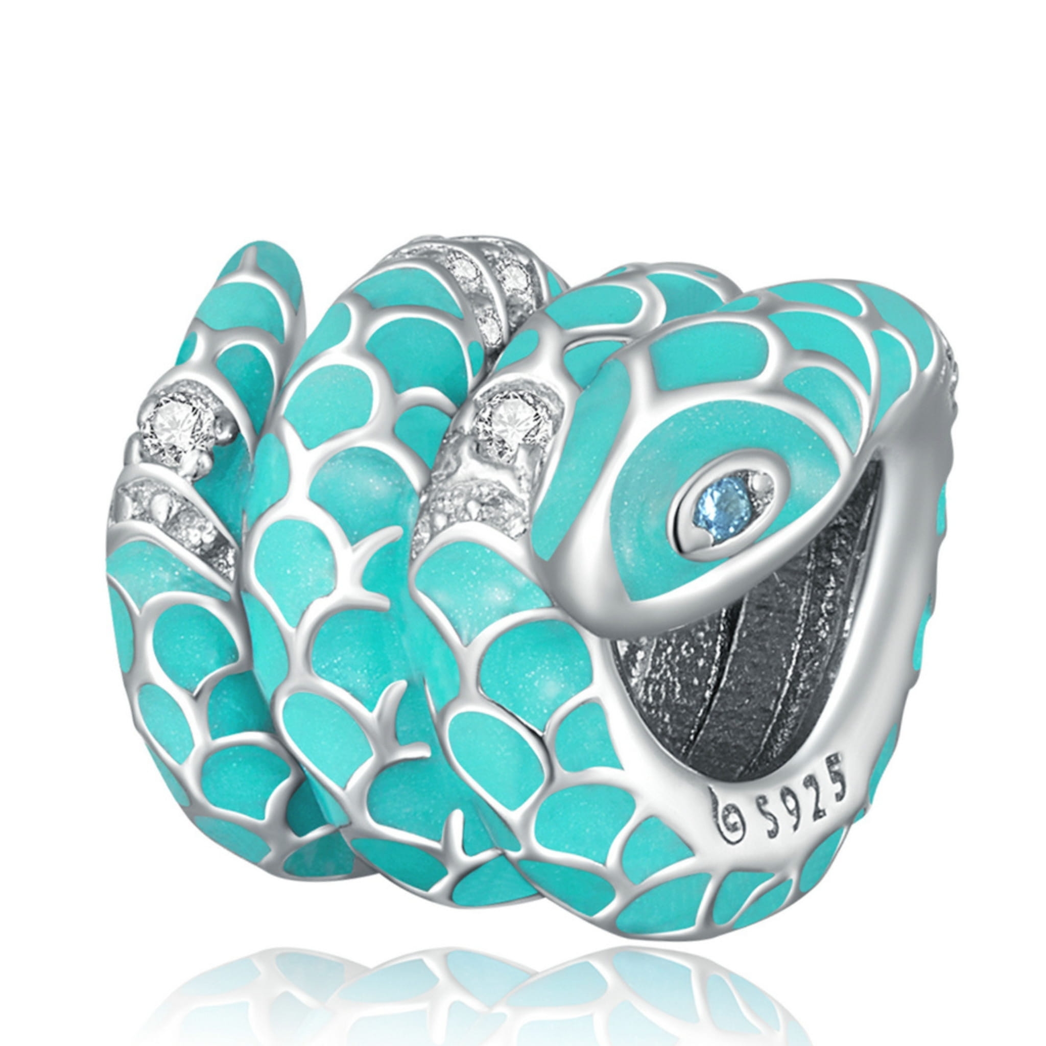 Srebrny charms niebieski wąż beads srebro 925 koralik