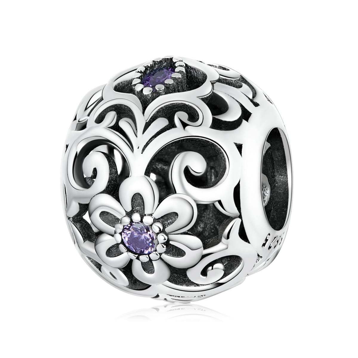 Ażurowy koralik vintage w kwiaty srebrny charms beads srebro 925