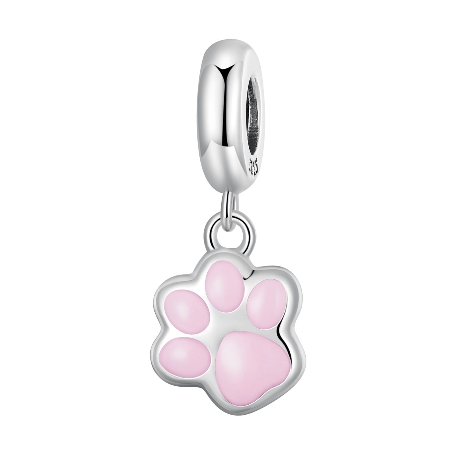 Różowe psie łapki srebrny charms zawieszka beads