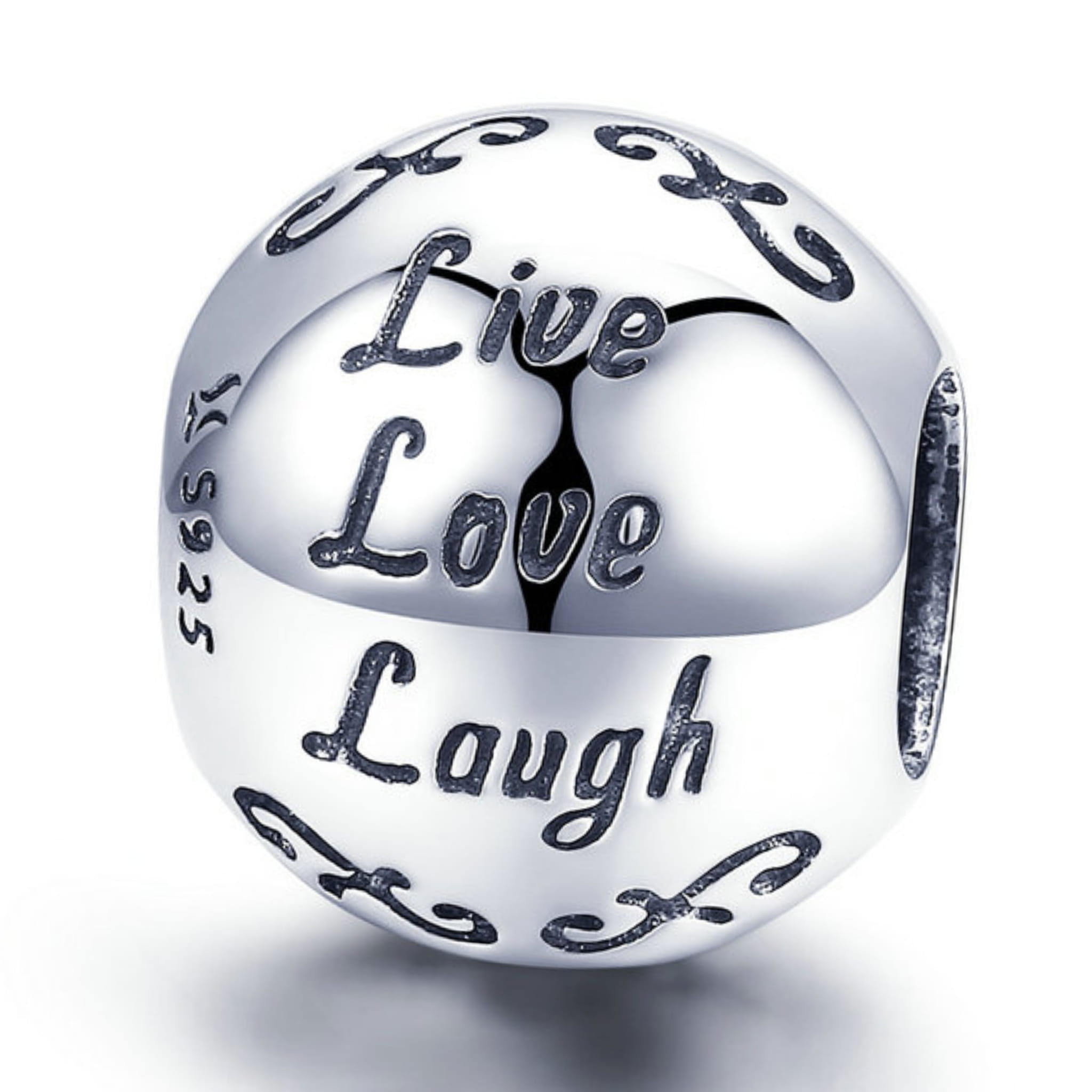 Srebrny charms kula ,,Live, Love, Laugh