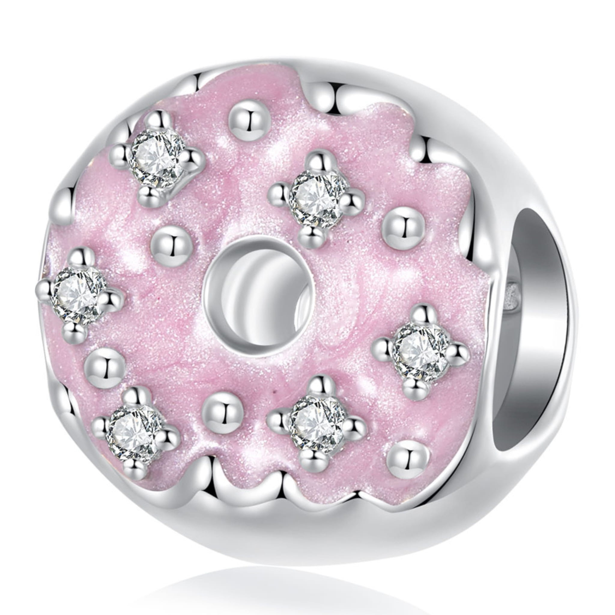Donut pączek z różowym lukrem srebrny koralik charms srebro 925