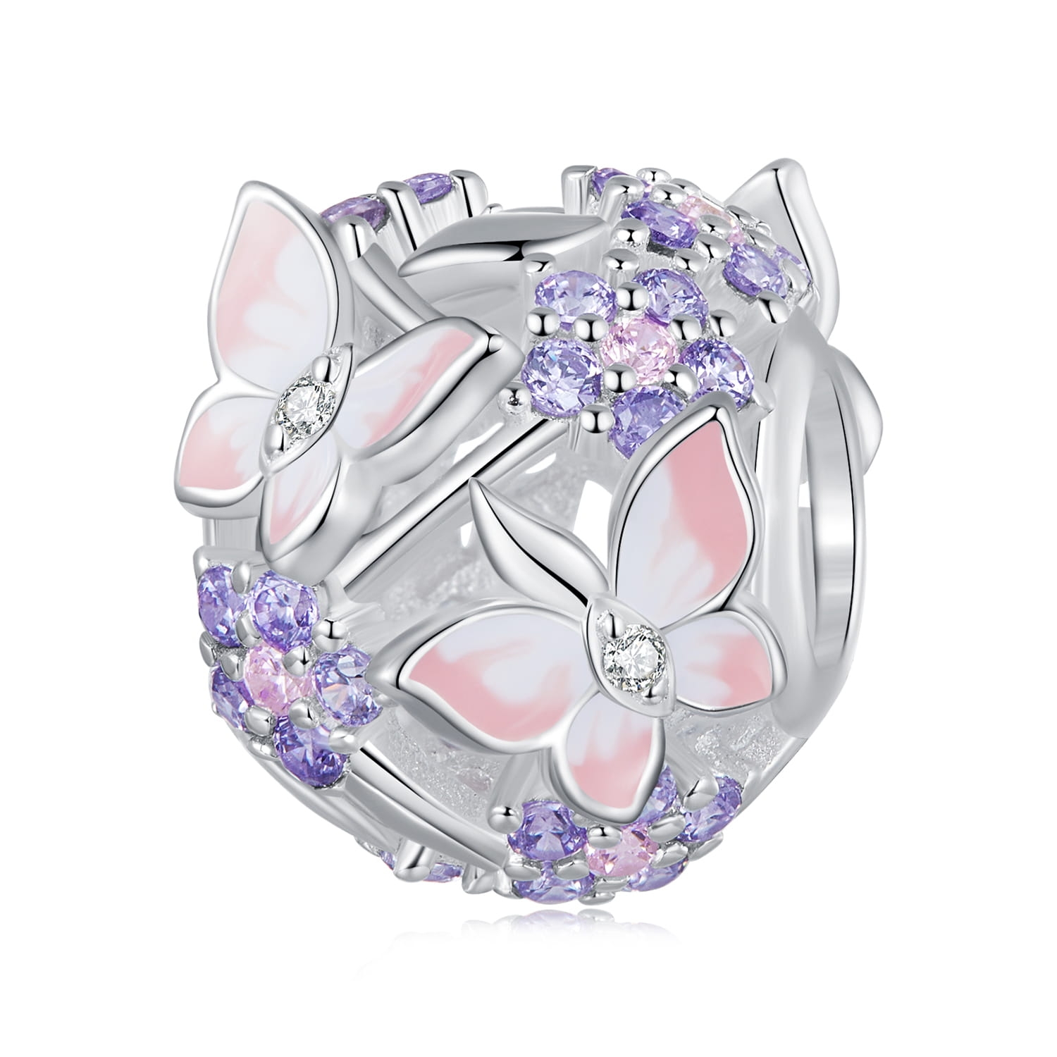 Kula w kwiaty i motyle srebrny charms beads srebro 925