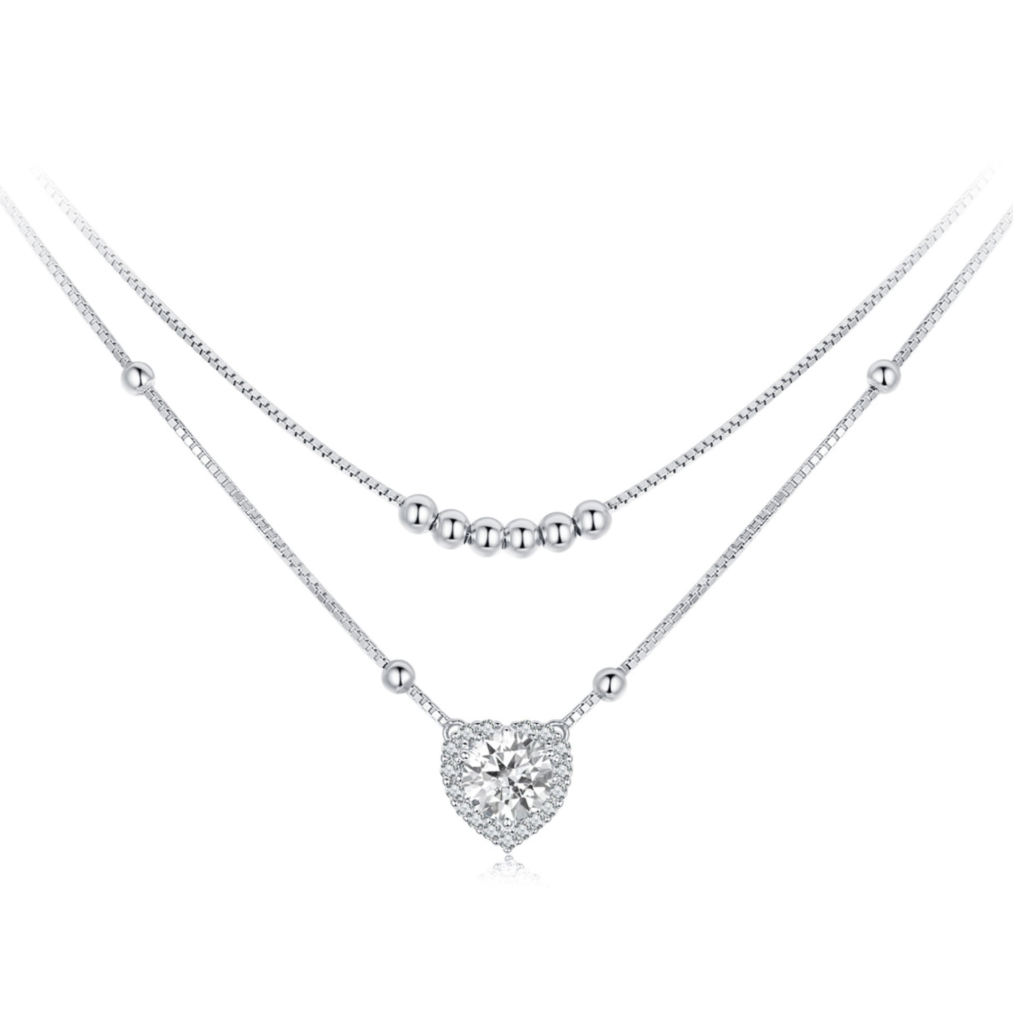 Srebrny podwójny naszyjnik z sercem Moissanit 1,0 ct srebro 925