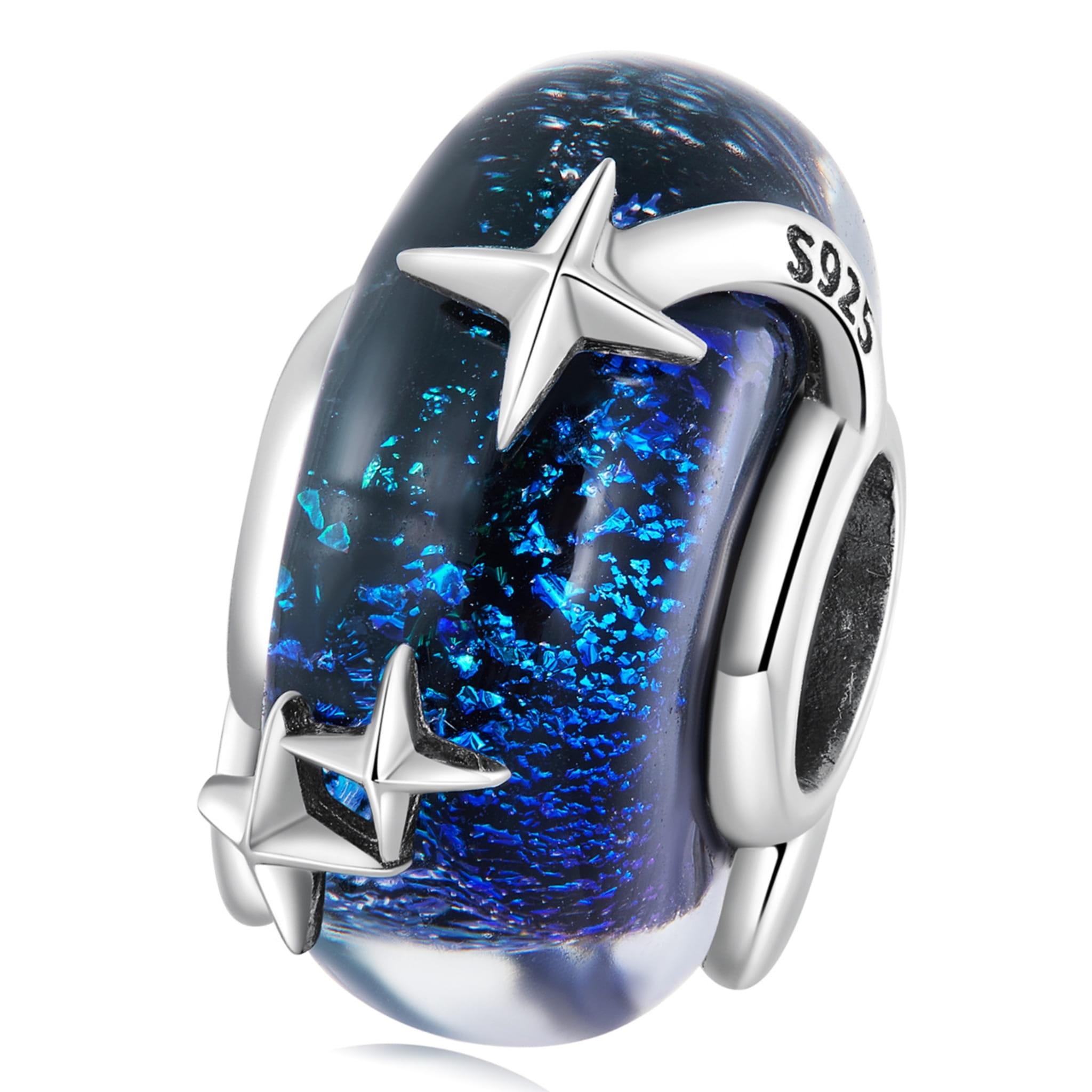 Szkło Murano z gwiazdkami srebrny charms beads
