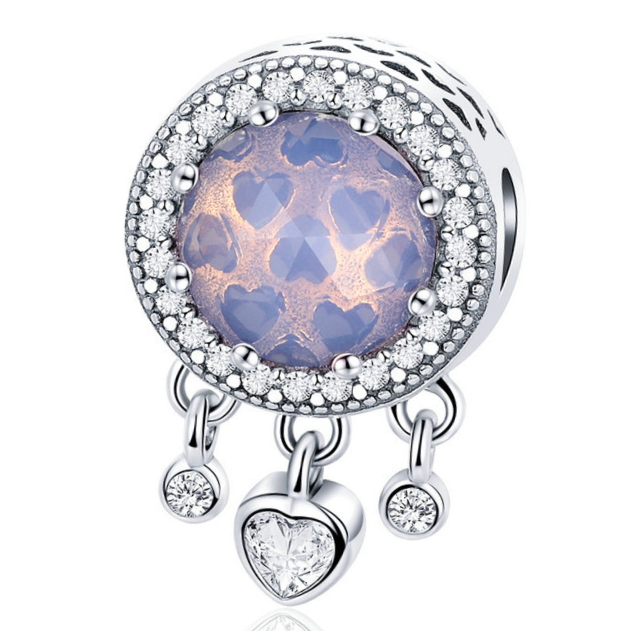 Srebrny charms opalizujący kryształ i serduszka beads srebro 925 koralik