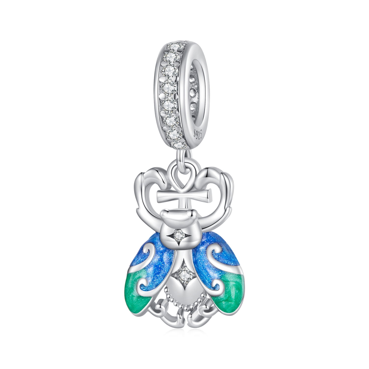 Kryształowy skarabeusz srebrny charms zawieszka beads