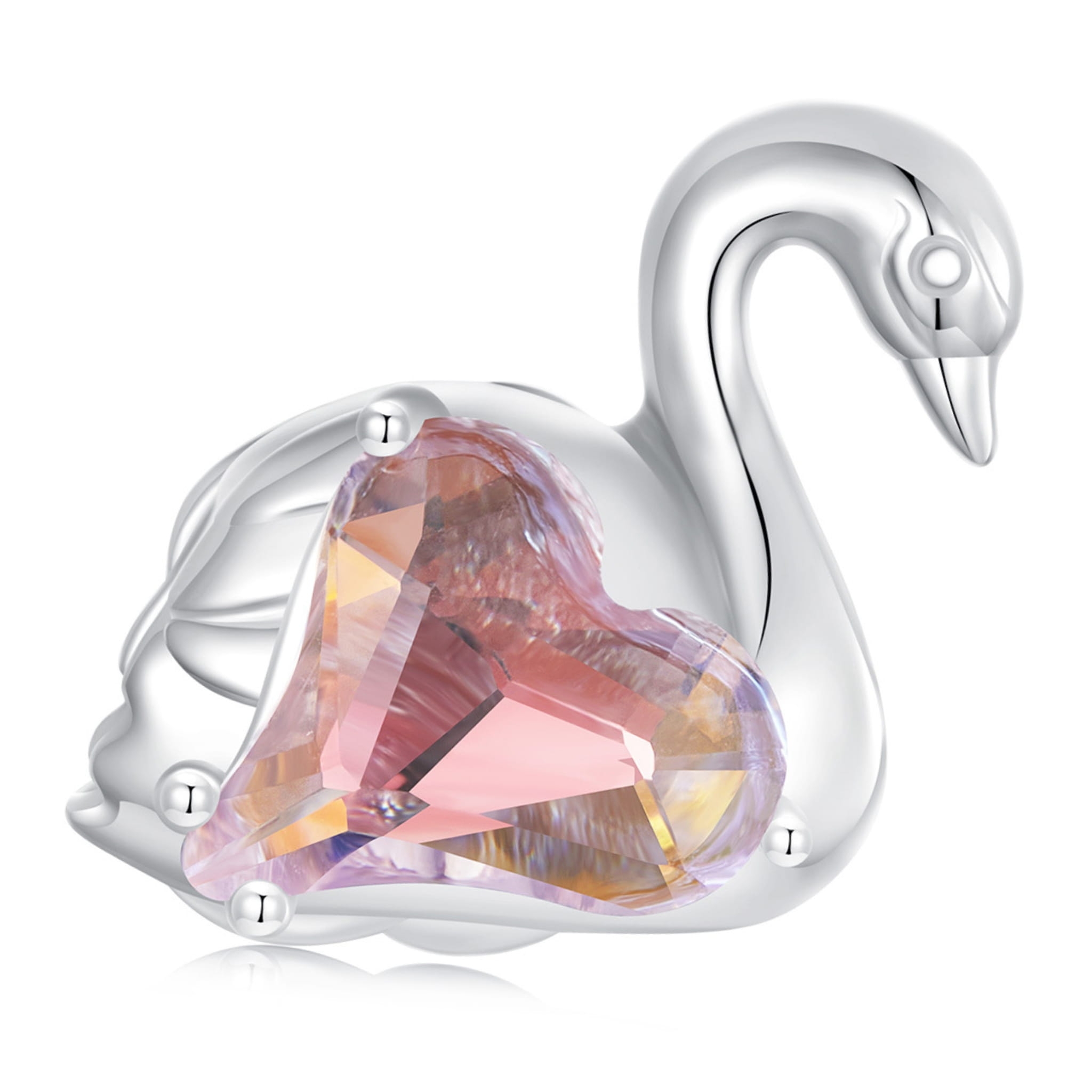 Kryształowy łabędź z różą srebrny charms koralik beads