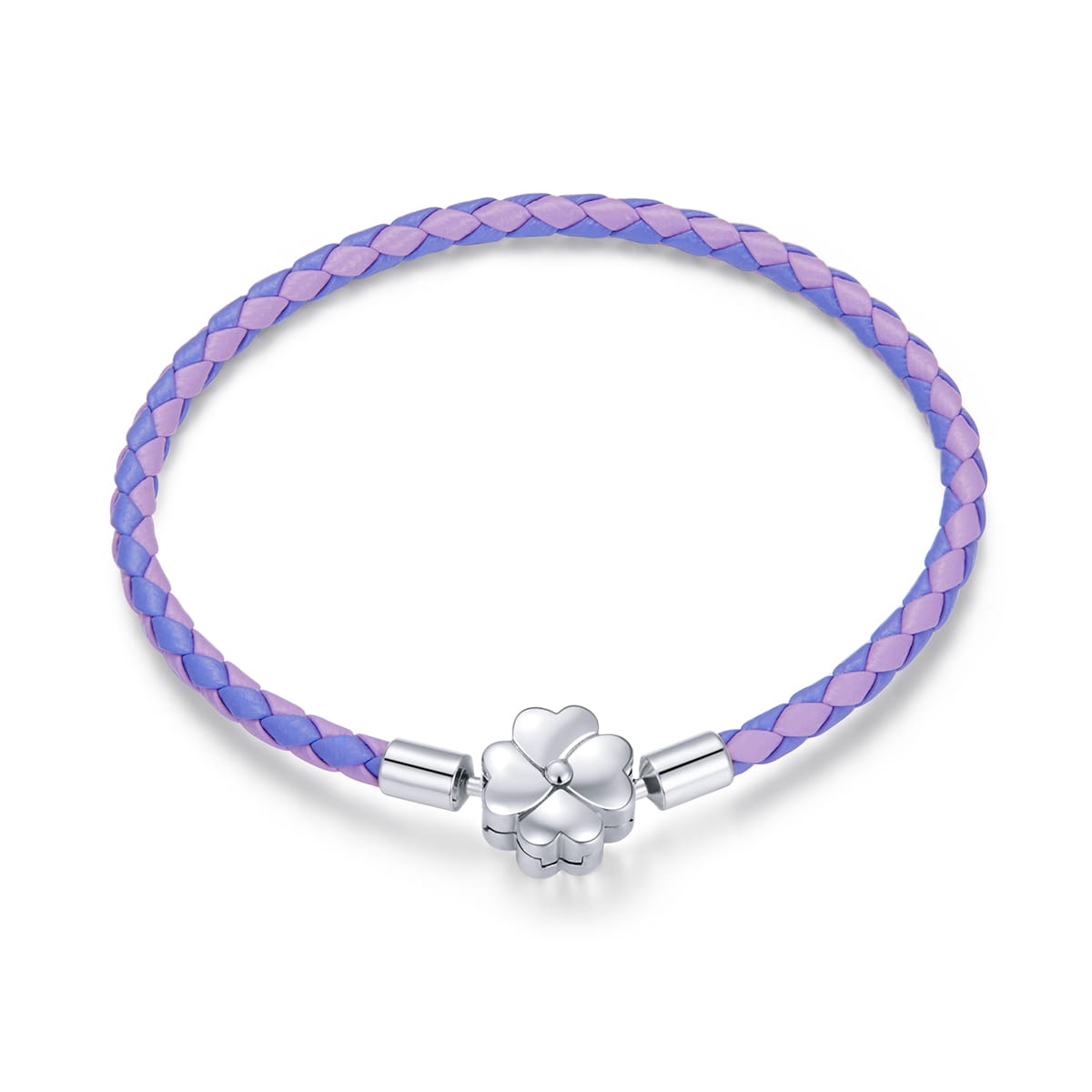 Koniczynka bransoletka modułowa 19cm srebro skóra