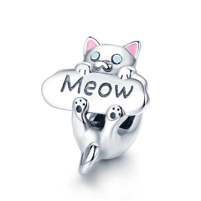 Srebrny kot z tabliczką ,,Meow