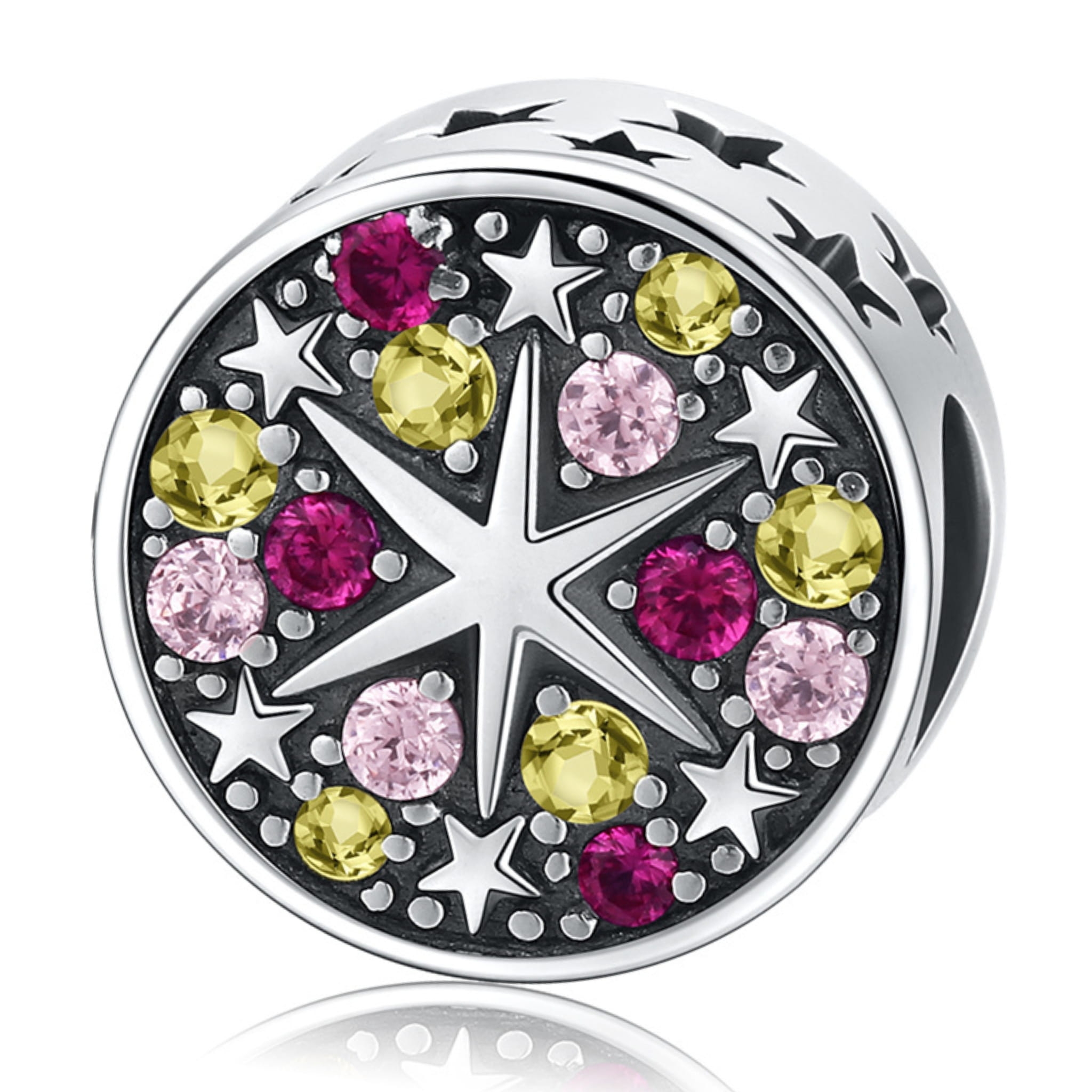 Srebrny charms gwiazdki i kolorowe kryształy beads srebro 925 koralik