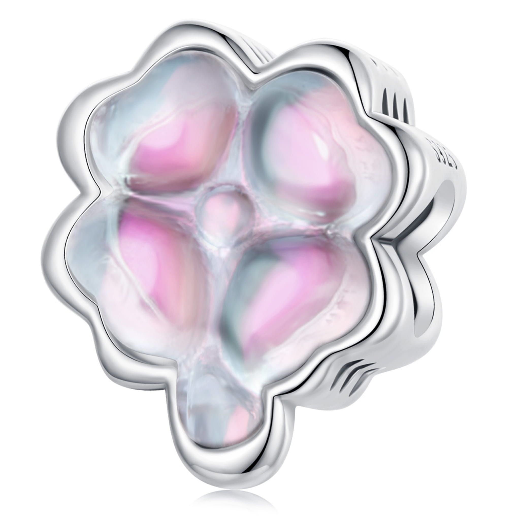 Czterolistna koniczynka z grawerem srebrny charms koralik beads srebro 925