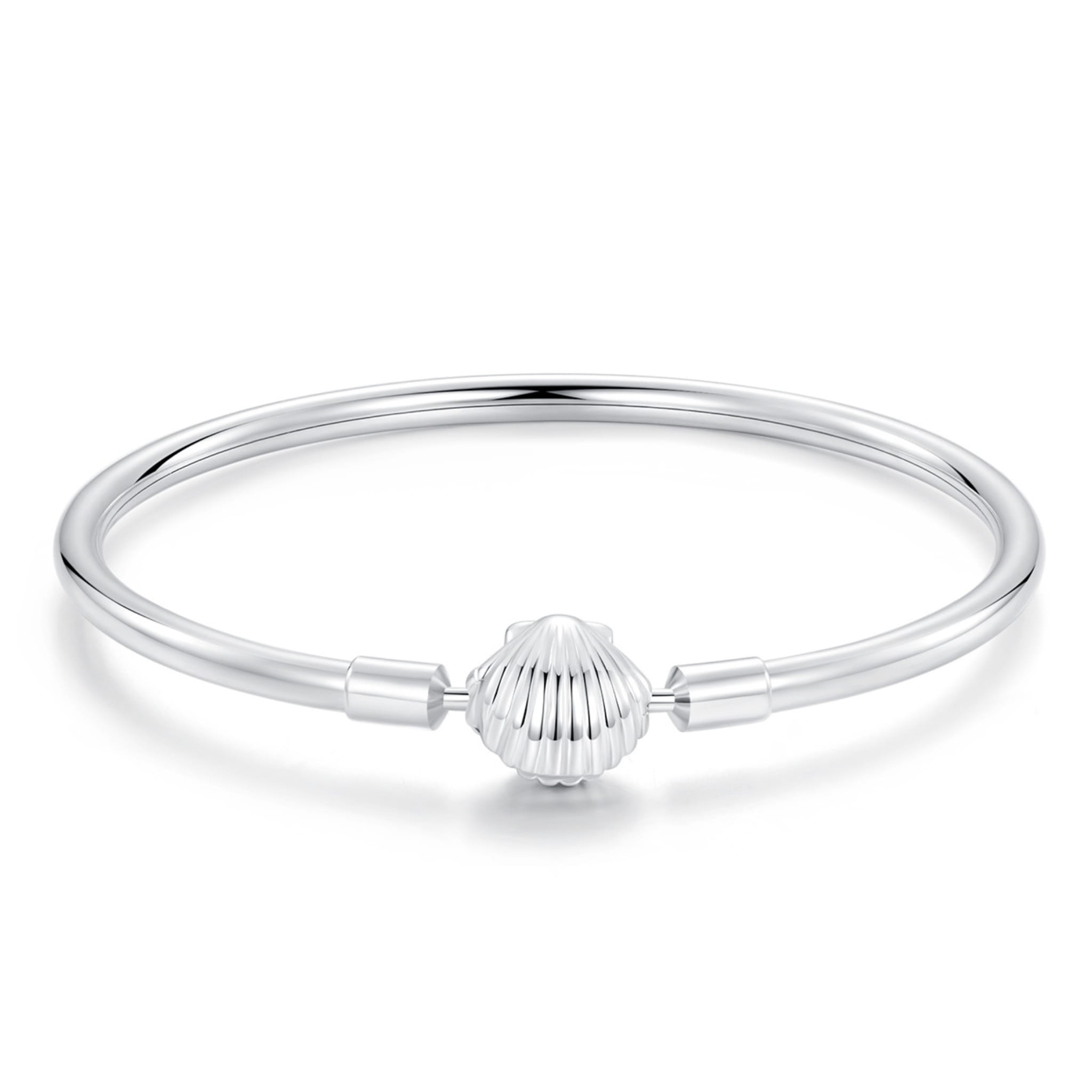 Srebrna bransoletka z muszlą 17cm sztywna do zawieszek charms