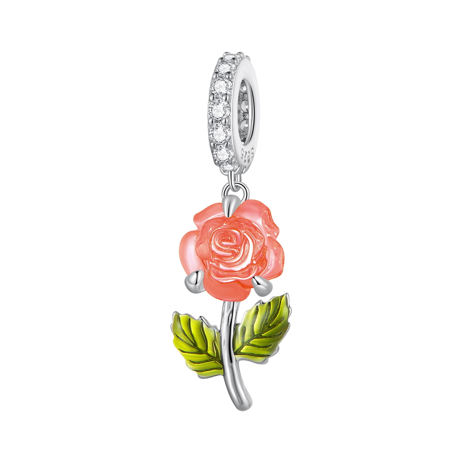 Kwiat róży zmieniający kolor srebrny charms zawieszka beads