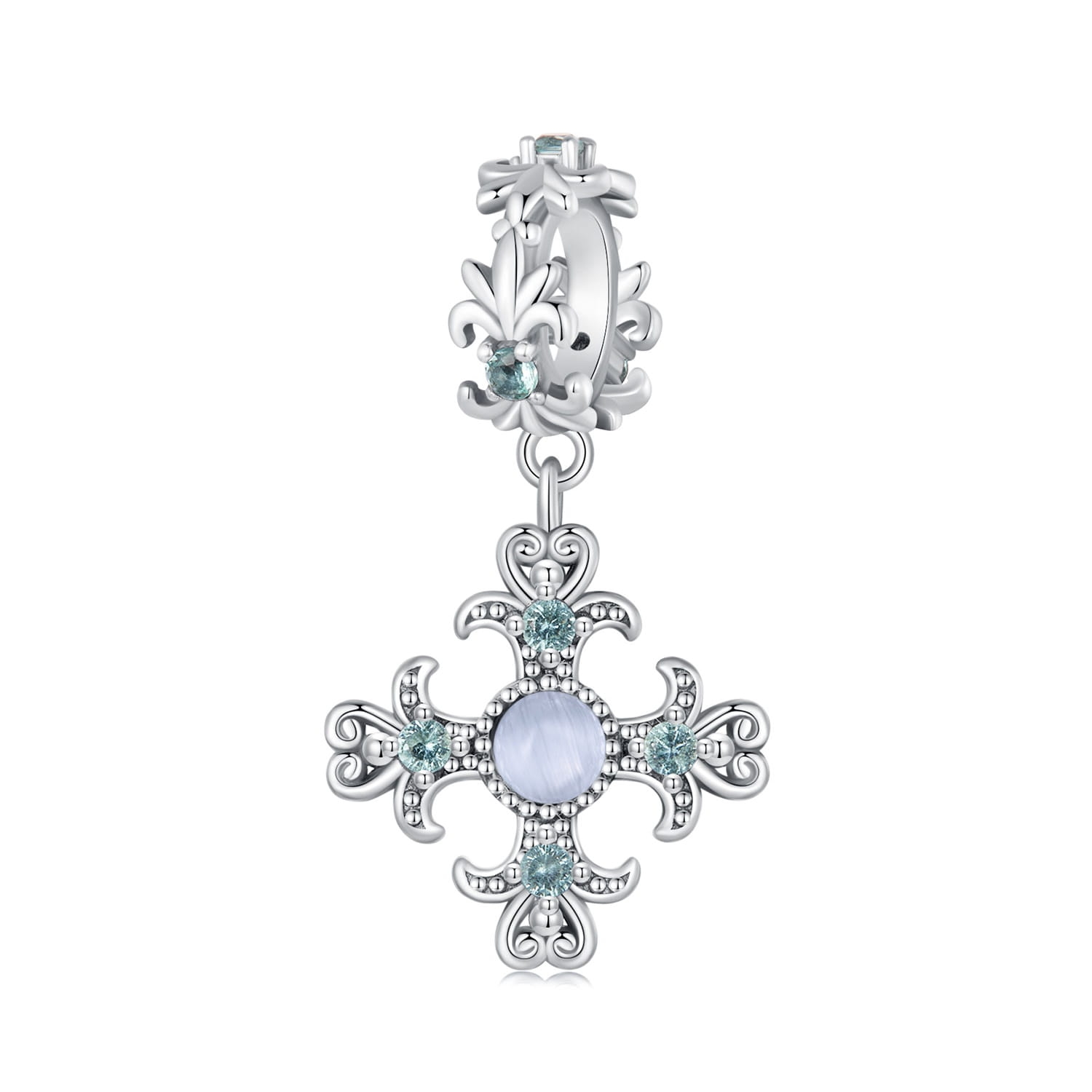 Krzyżyk charms z kryształkami srebrna zawieszka beads