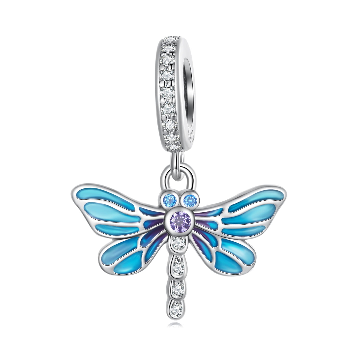 Ważka z niebieskimi skrzydłami charms zawieszka srebro 925