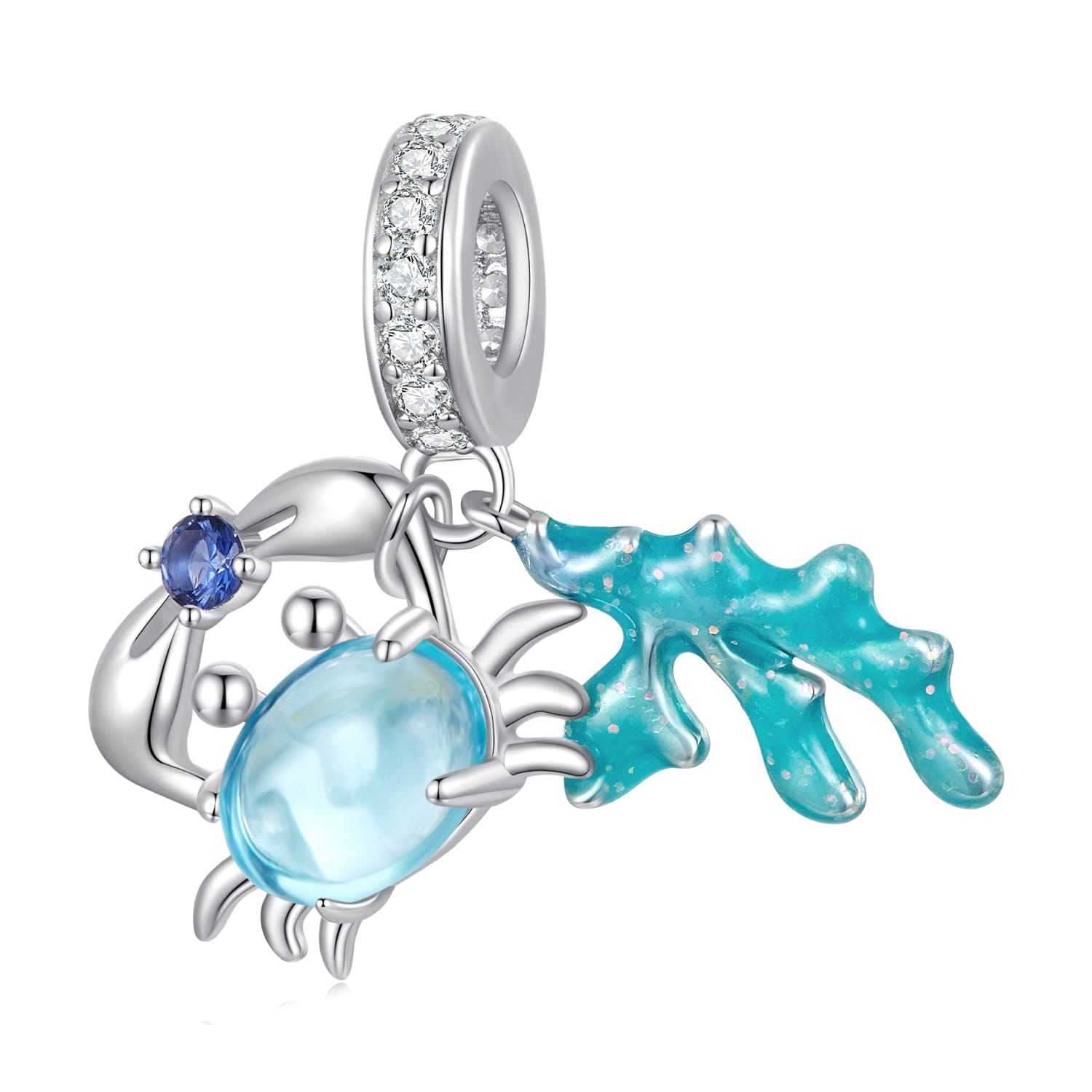 Krab z rafą koralową srebrny charms koralik beads