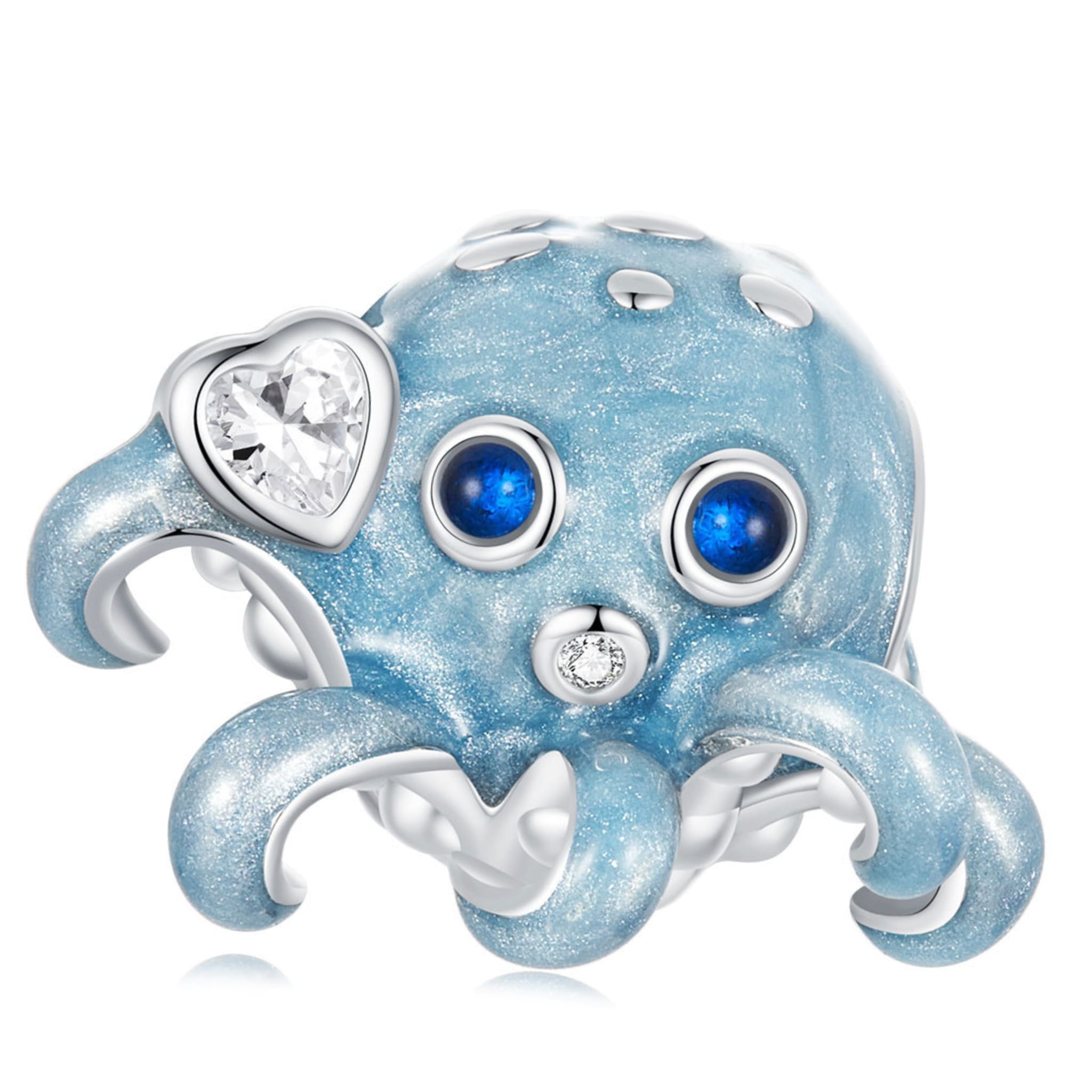 Niebieska ośmiornica z serduszkiem charms koralik beads srebro 925