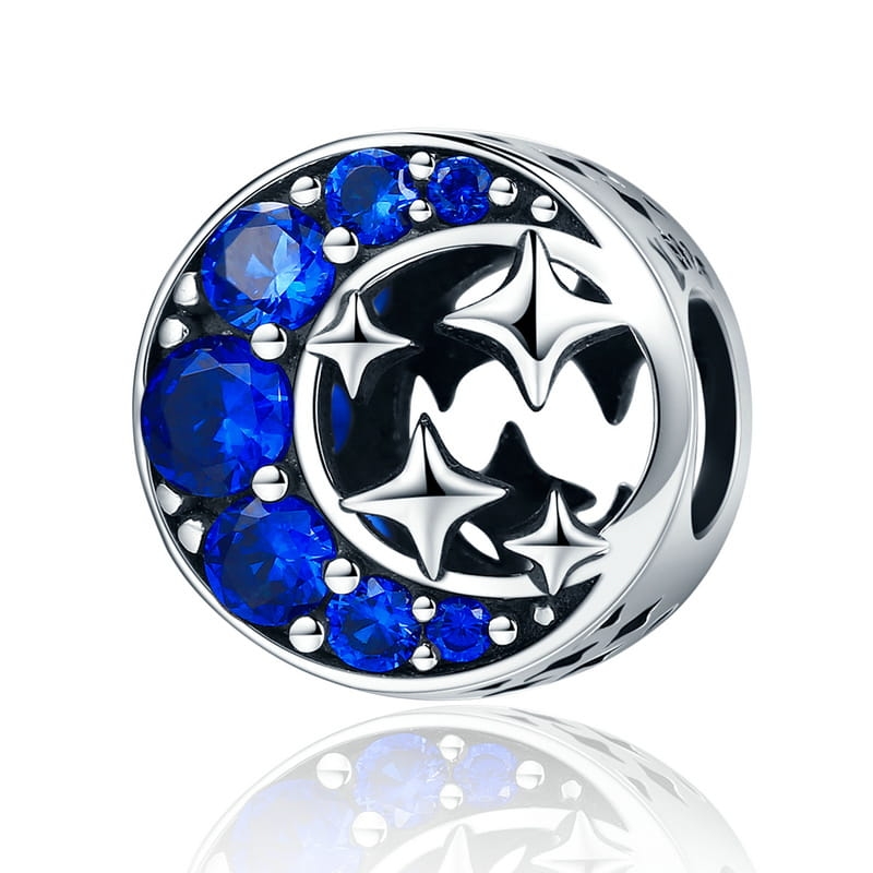 Gwiazdy i kryształowy księżyc charms koralik beads srebro 925