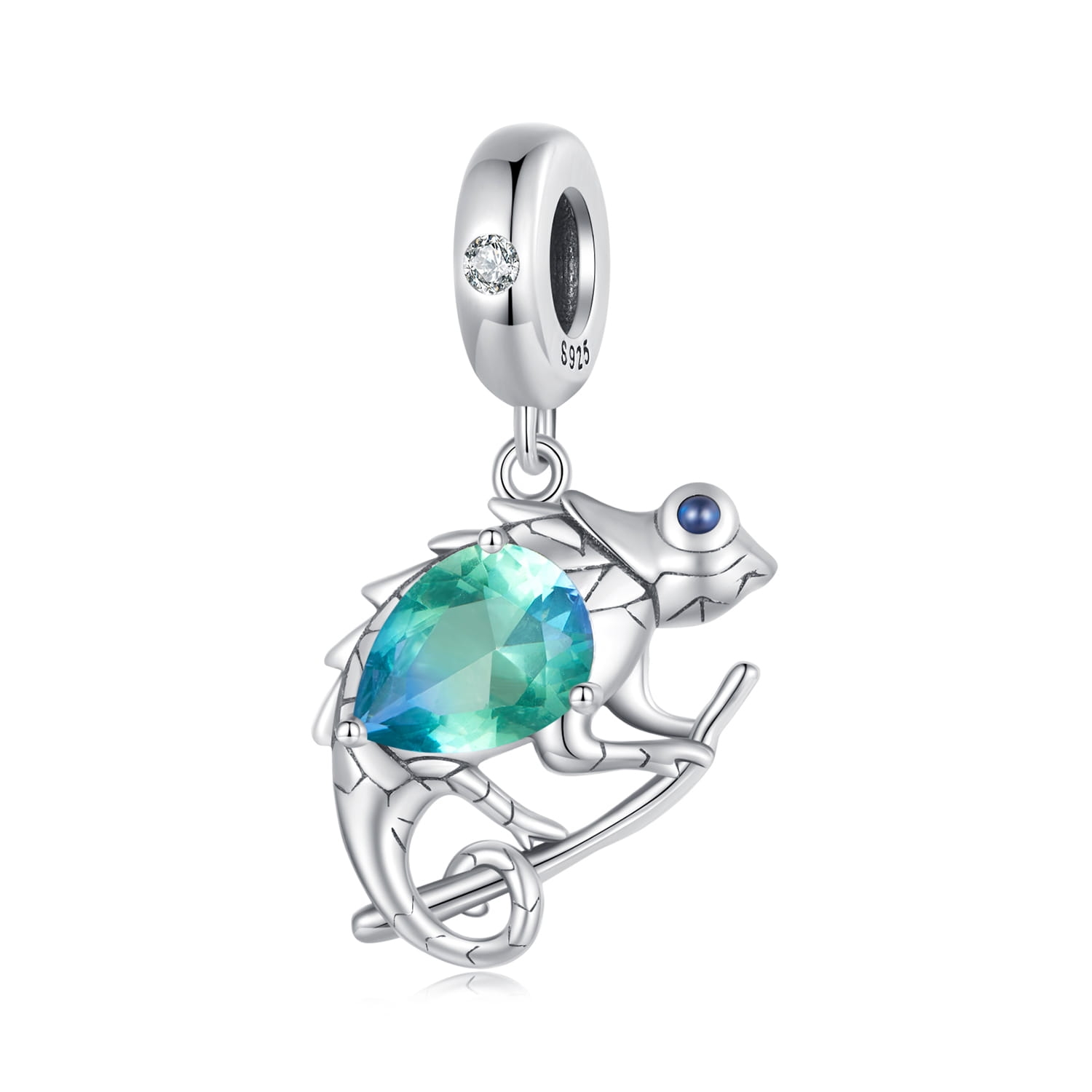 Kameleon z kryształków srebrny charms zawieszka beads