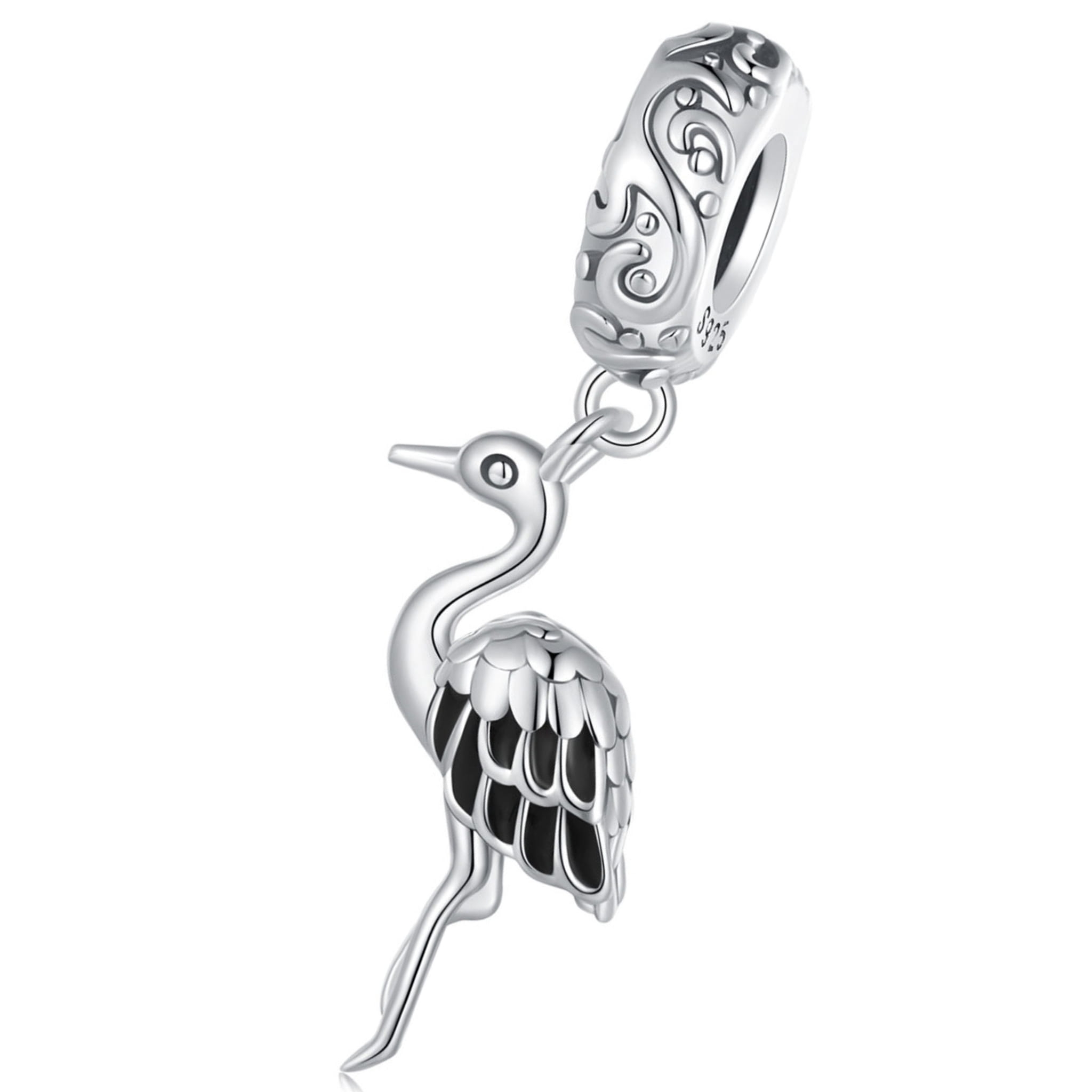 Czapla ptak srebrny charms zawieszka beads