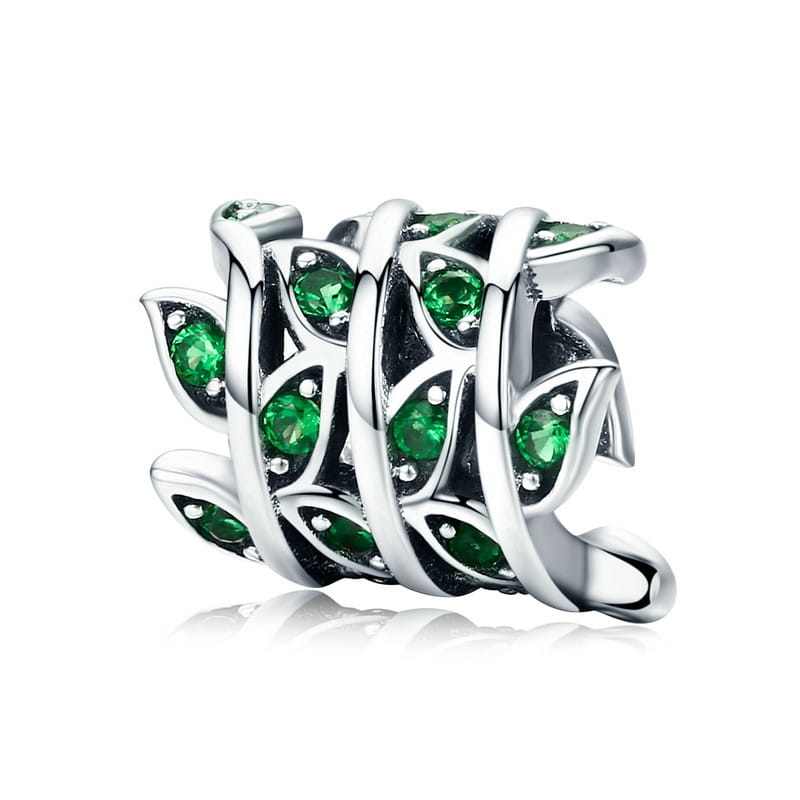 Gałązka z zielonymi listkami charms koralik beads srebro 925