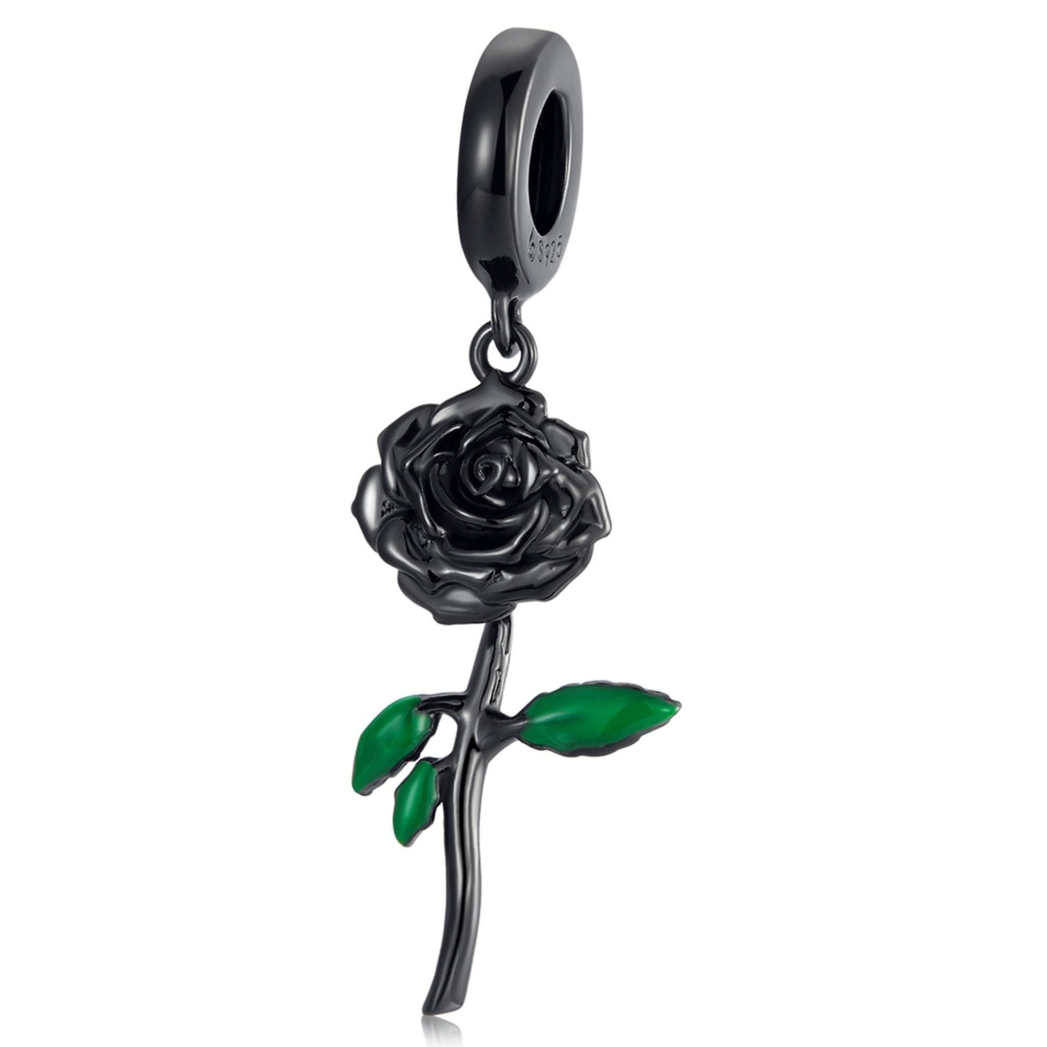 Czarna róża charms srebrna zawieszka charms beads srebro 925
