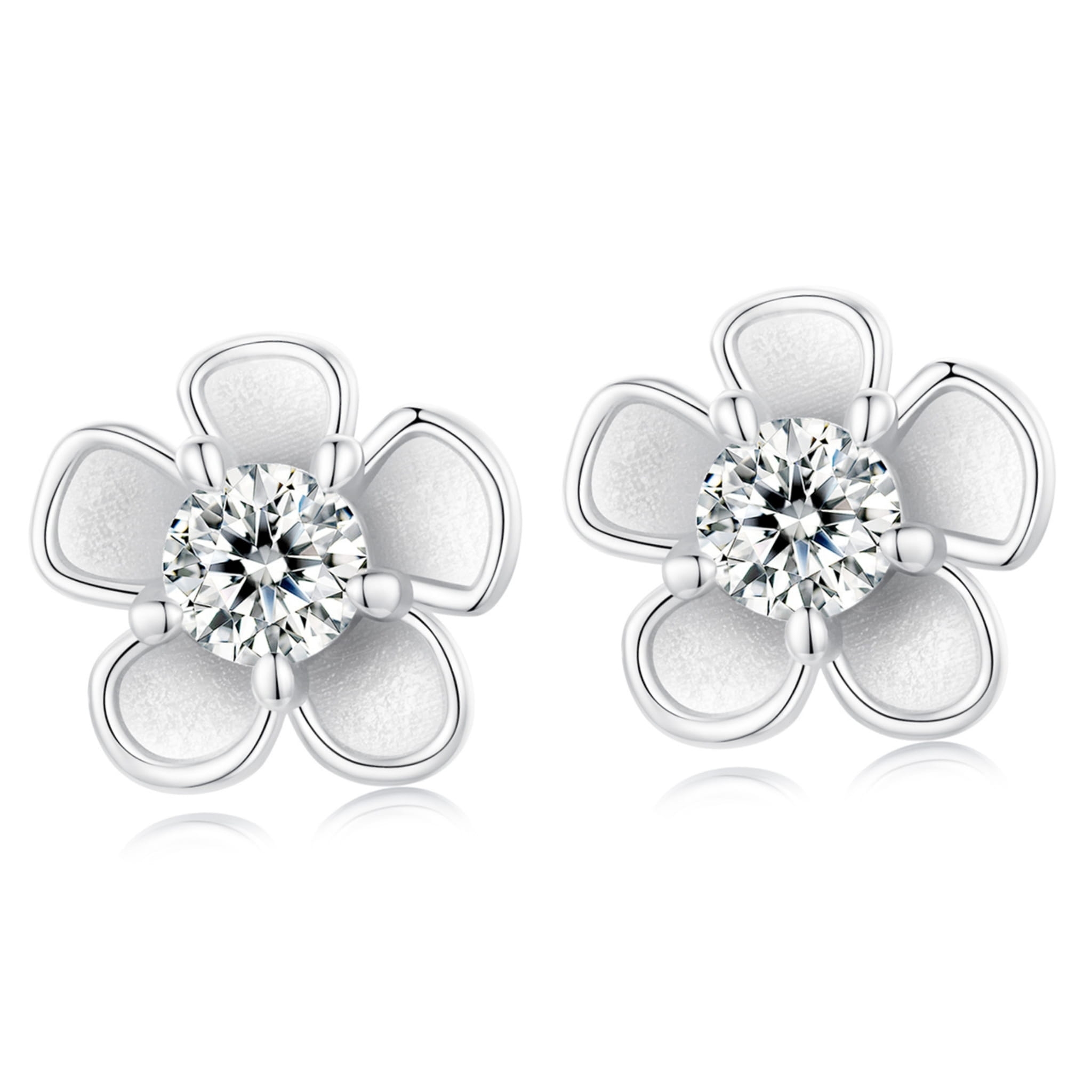 Srebrne kwiaty kolczyki sztyfty Moissanity 0,1 ct srebro 925