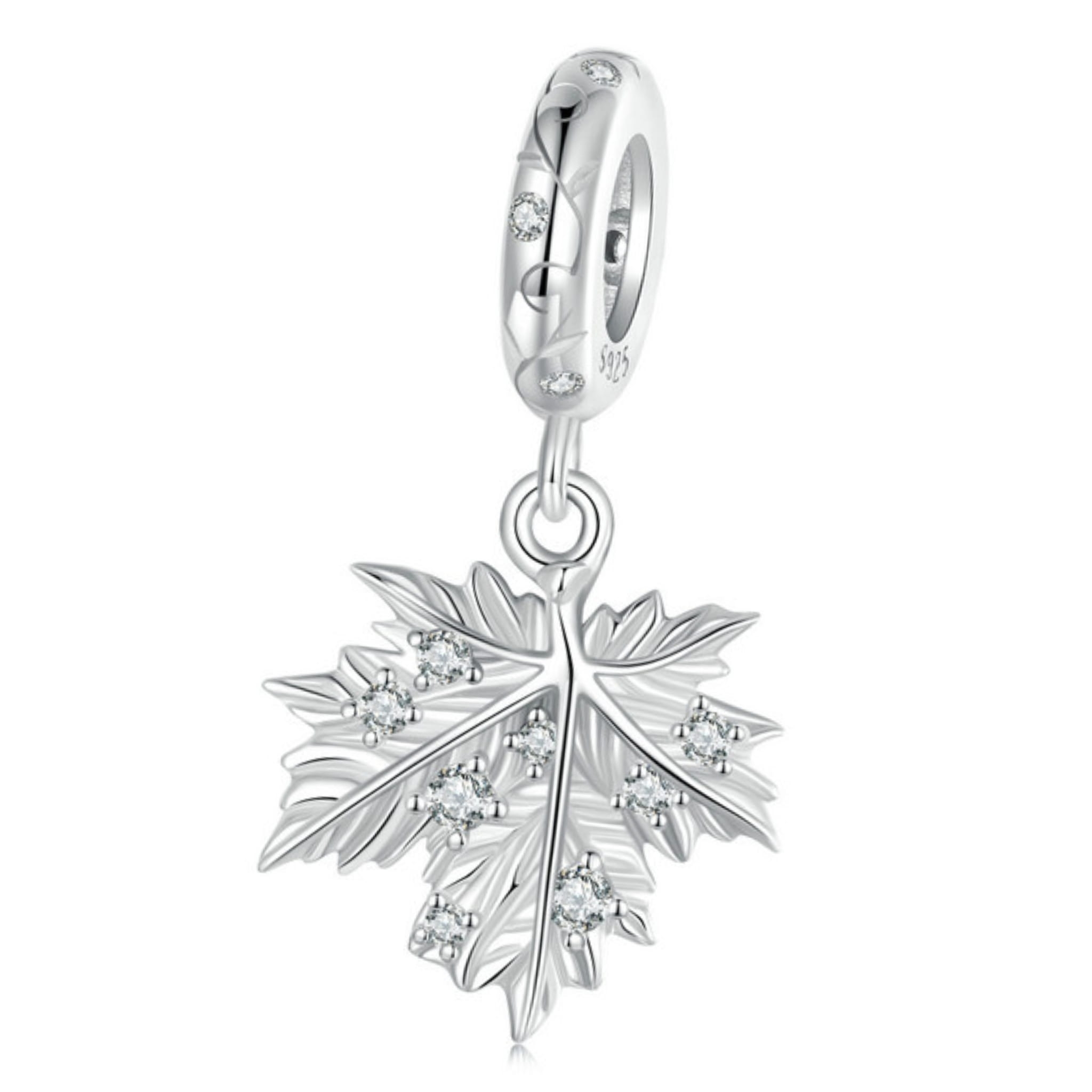 Liść klonu z kryształkami srebrny charms zawieszka srebro 925
