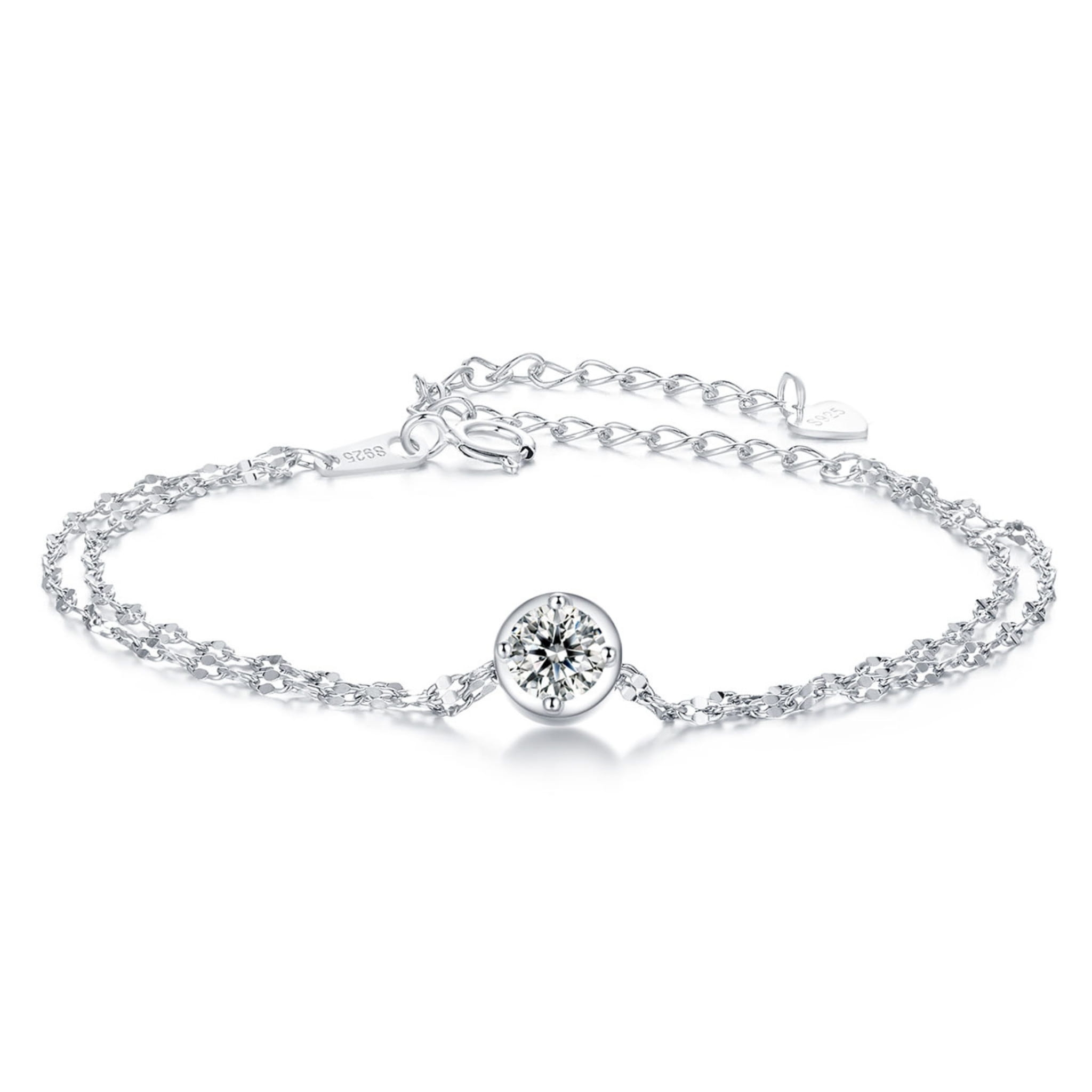 Podwójna srebrna bransoletka o splocie klasycznym z Moissanitem 0,5 ct