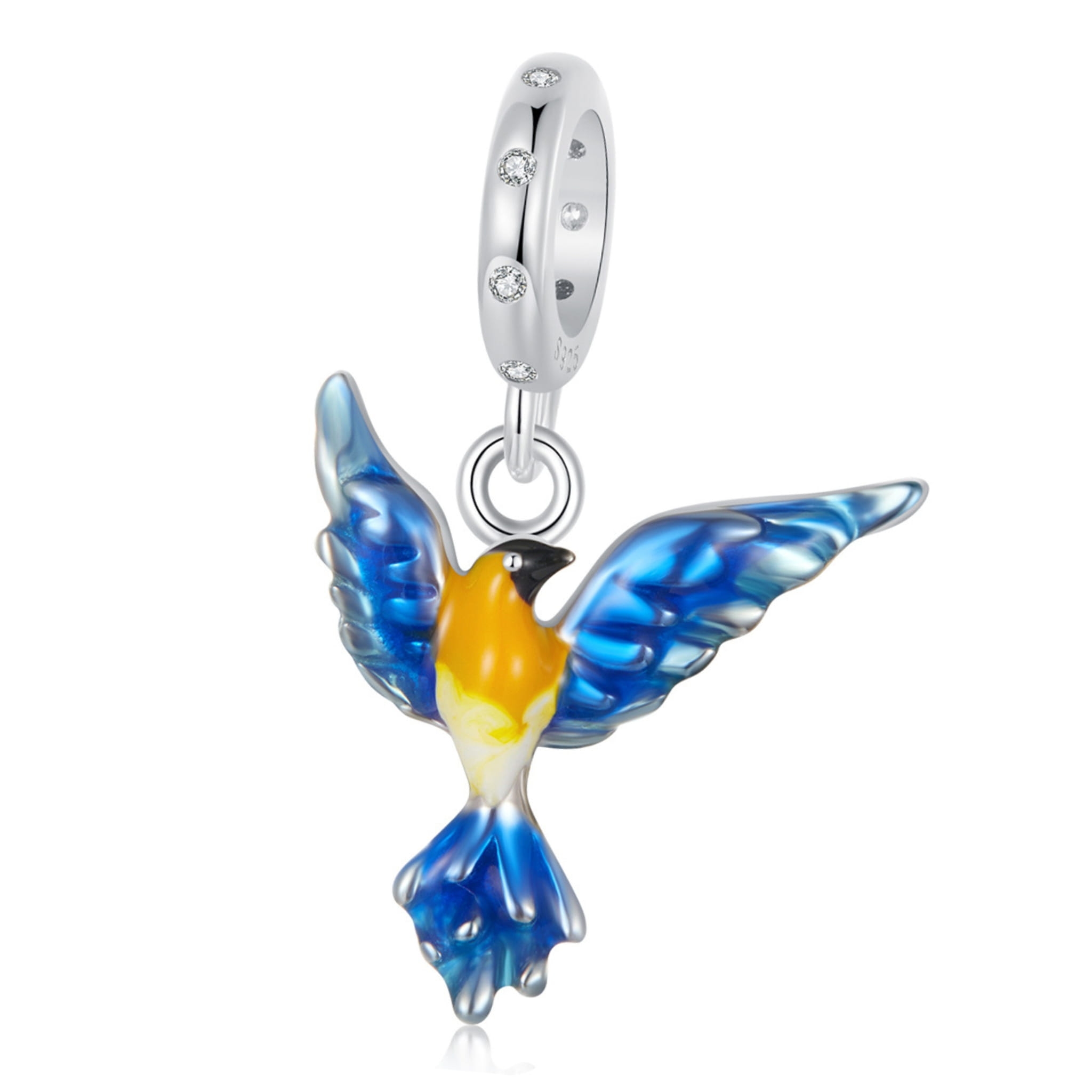 Kolorowy emaliowany ptak charms srebrna zawieszka beads srebro 925